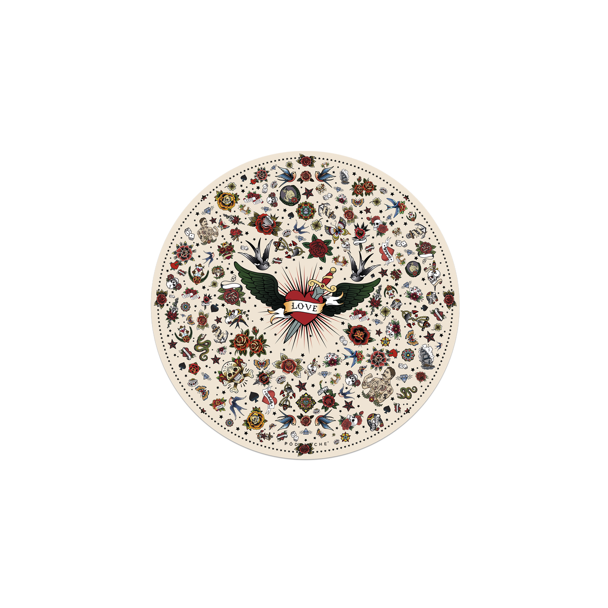 Tapis de souris en vinyle rond — modèle Tattoo Beige