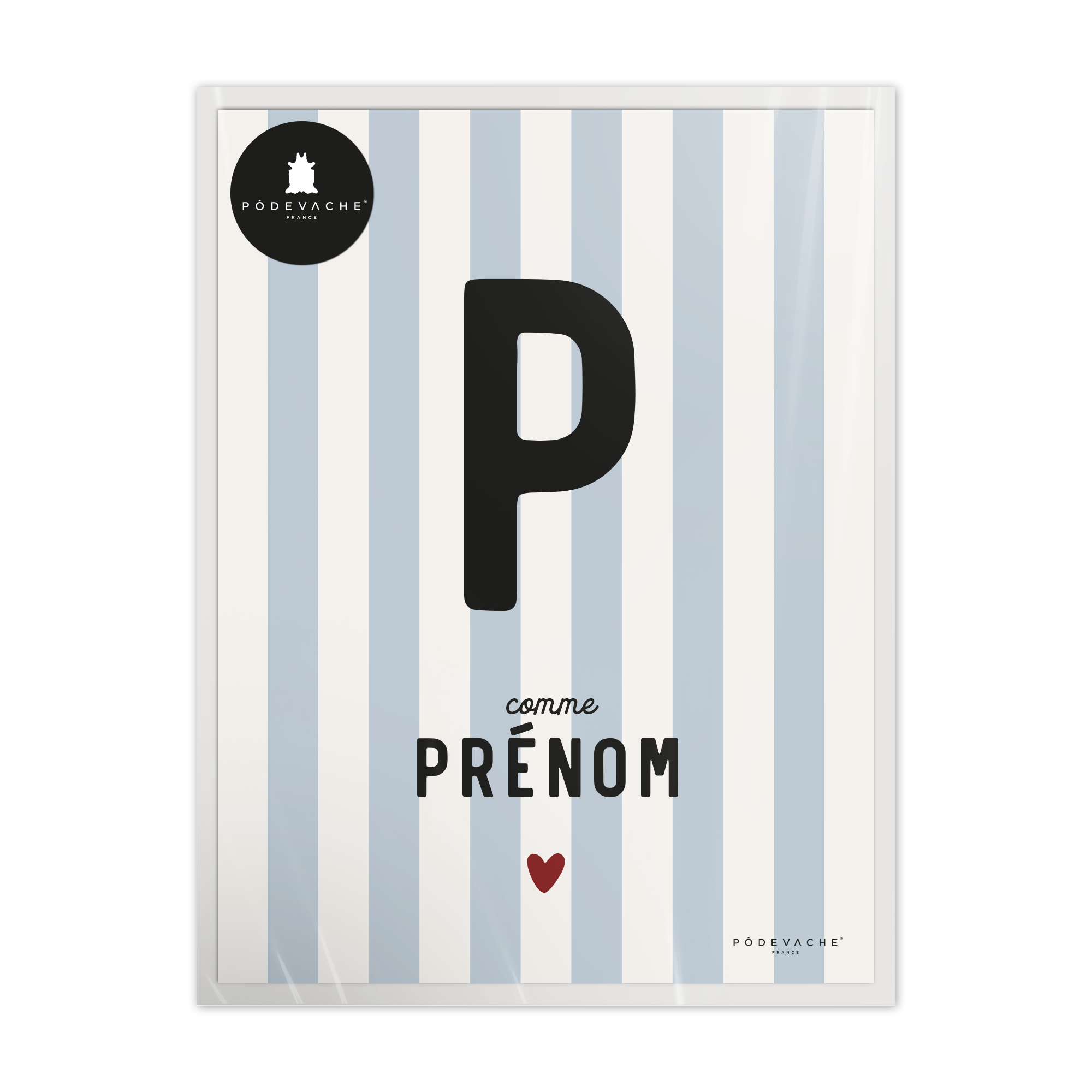 Affiche personnalisée Prénom Rayé Bleu