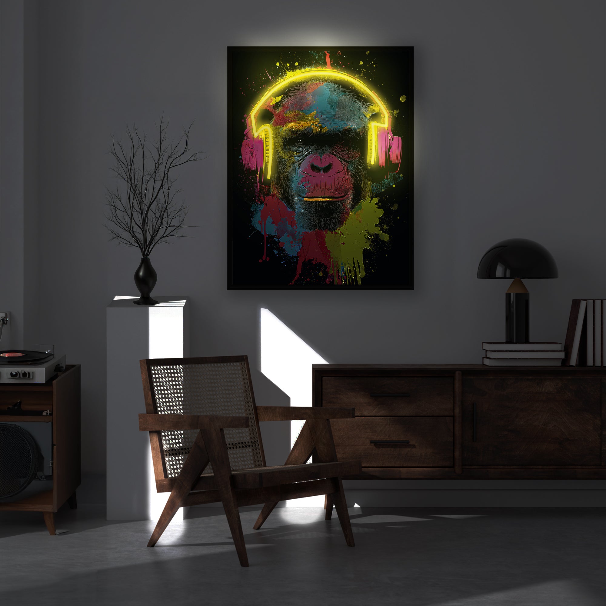 Tableau Néon Singe Monkey Pink