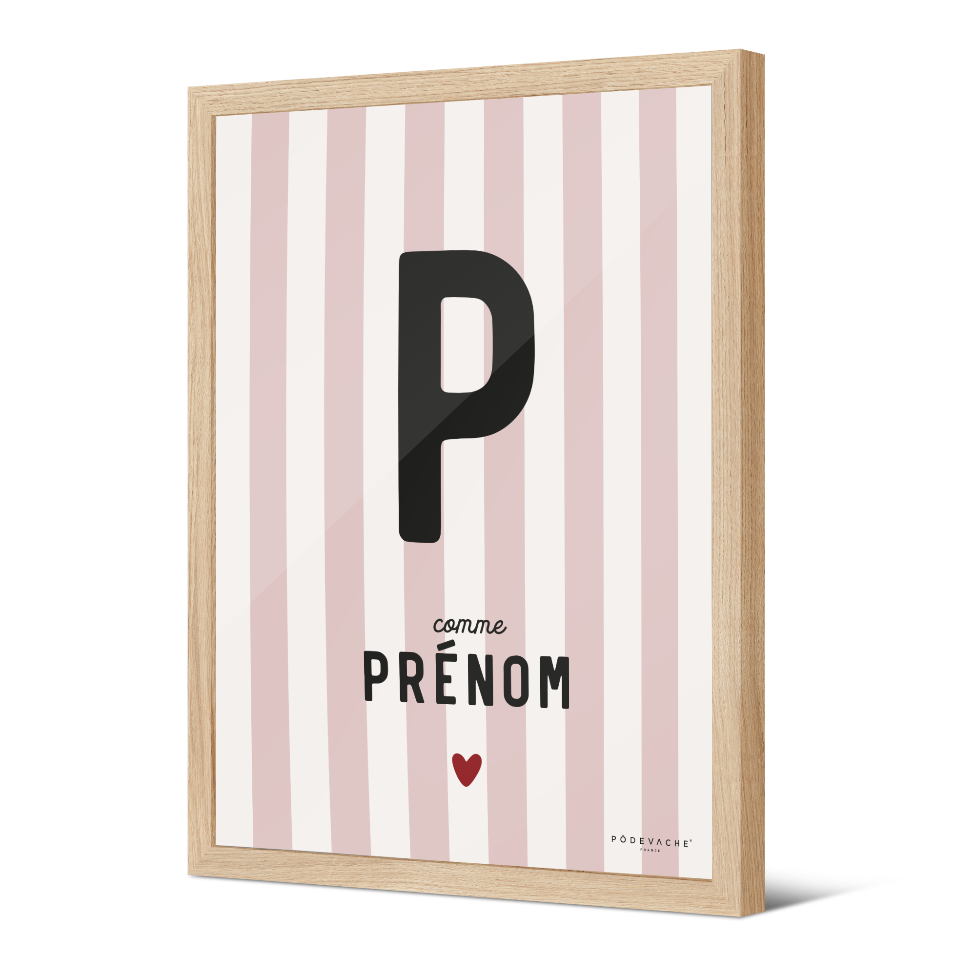 Affiche encadrée personnalisée Prénom Rayé Rose