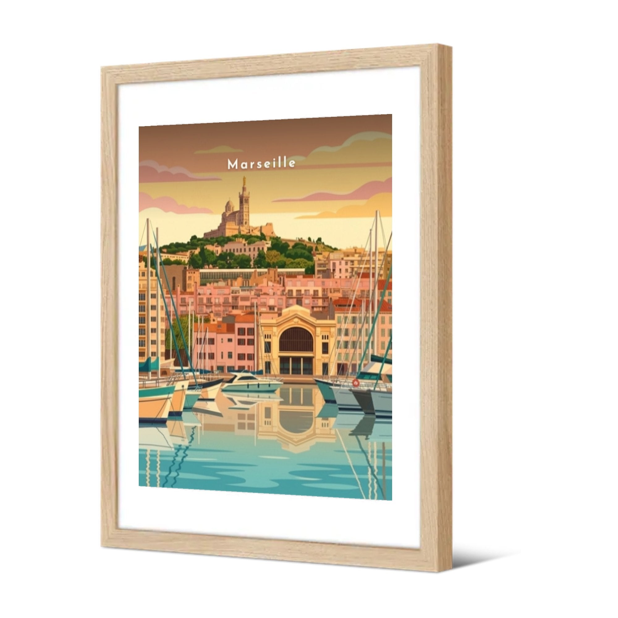Le Vieux-Port au soleil couchant — Pôdevache, encadrée, vue de trois quarts