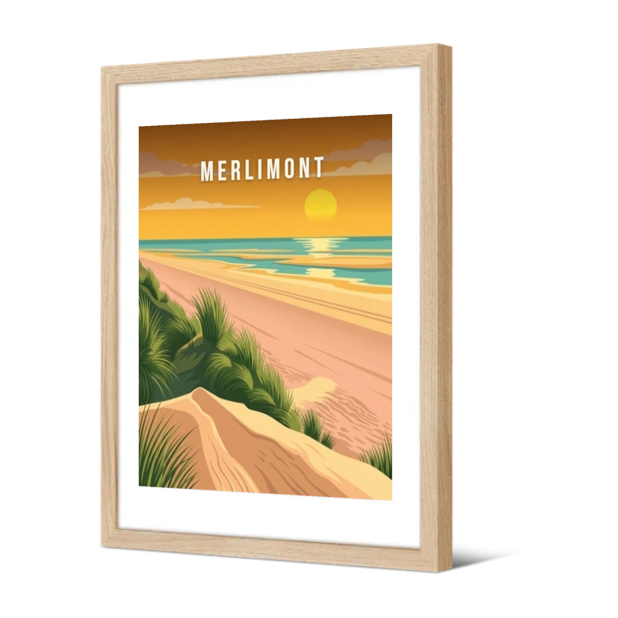 Les dunes et la plage au couchant — Pôdevache, encadrée, vue de trois quarts