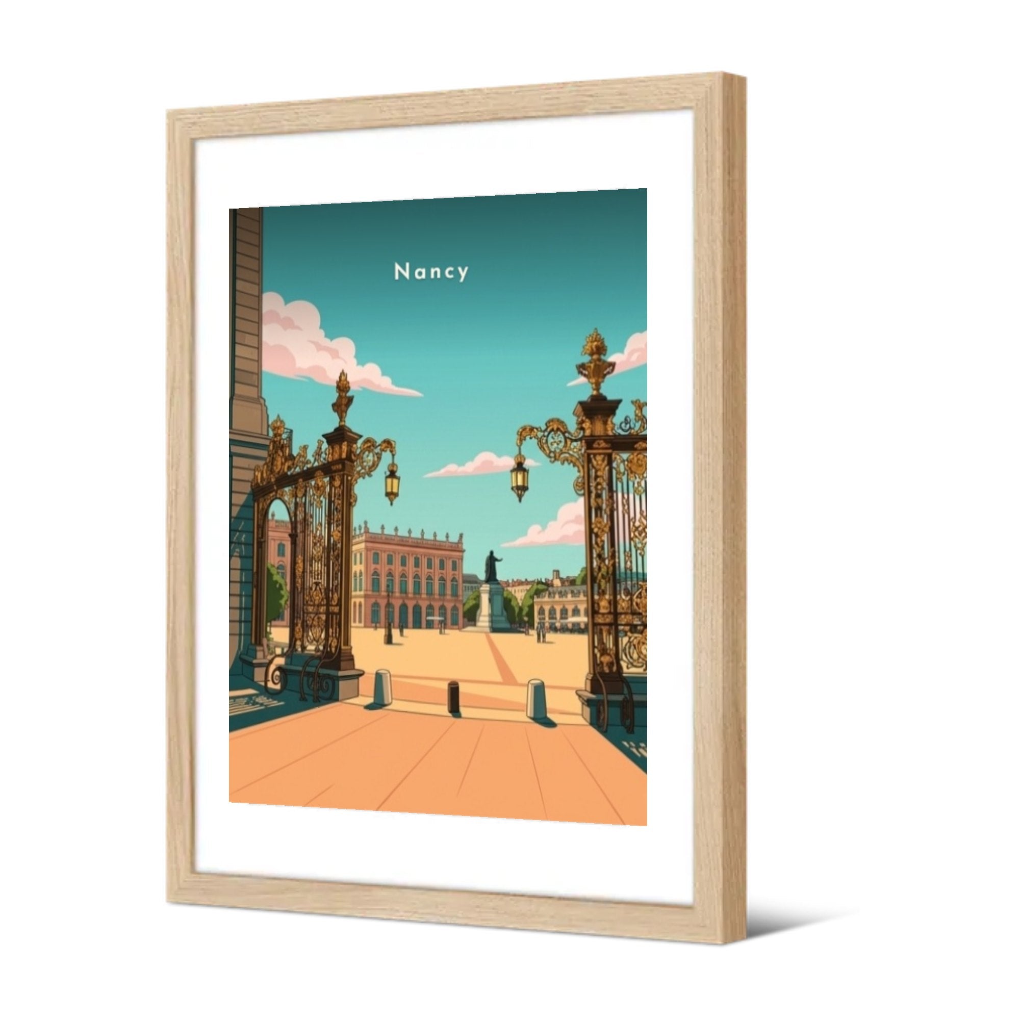 Les grilles de la place Stanislas — Pôdevache, encadrée, vue de trois quarts