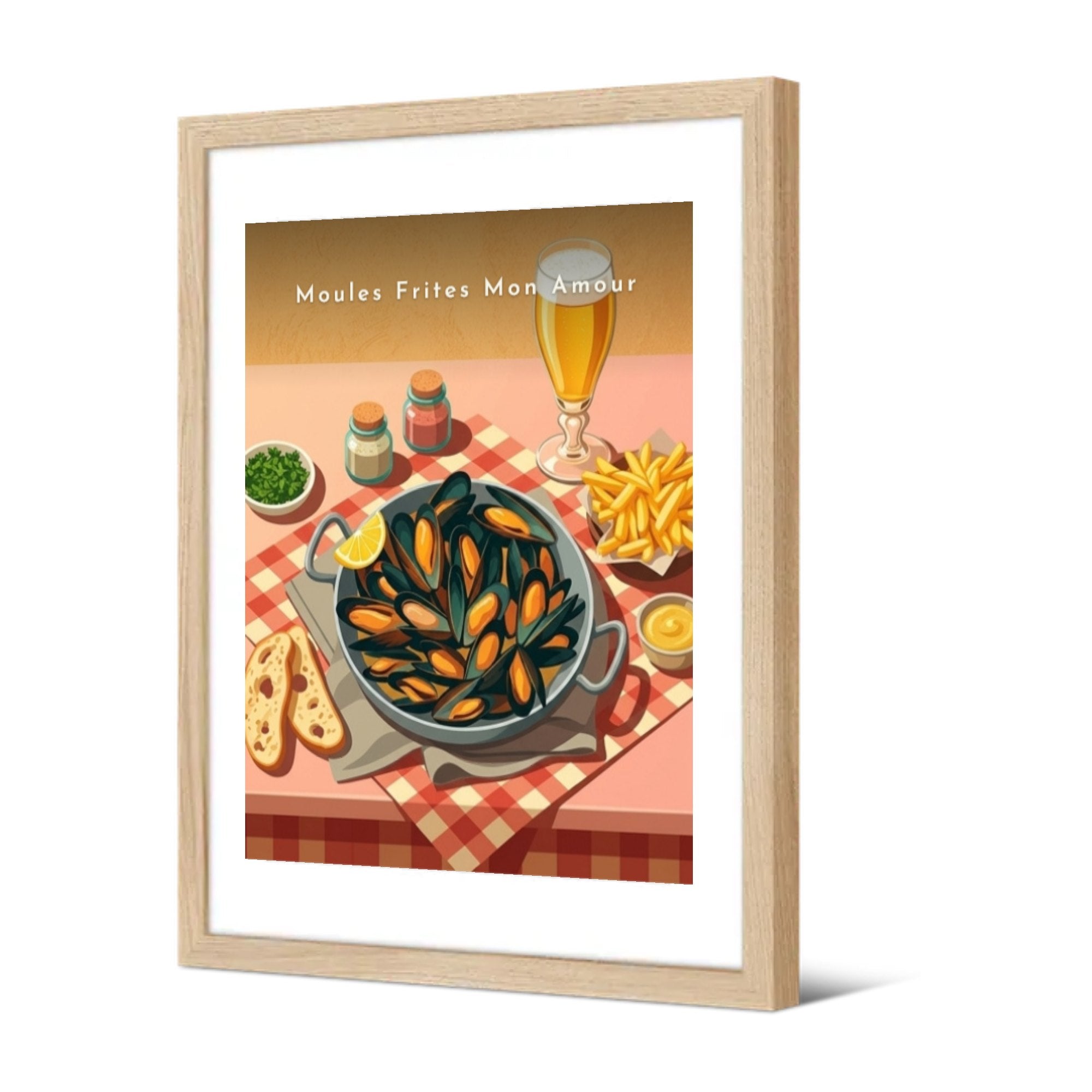Moules Frites Mon Amour — Pôdevache, encadrée, vue de trois quarts