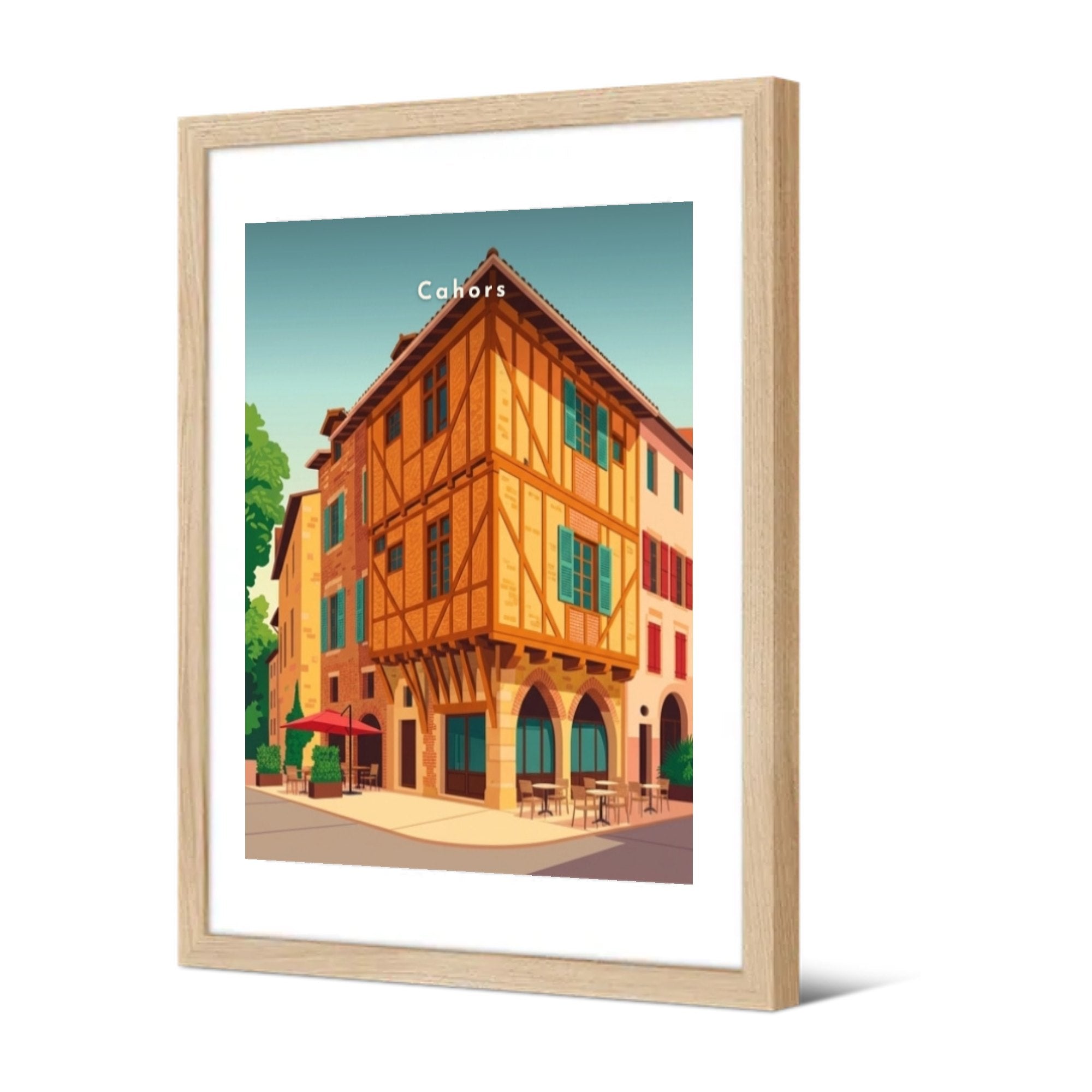 Maison médiévale à pans de bois — Pôdevache, encadrée, vue de trois quarts