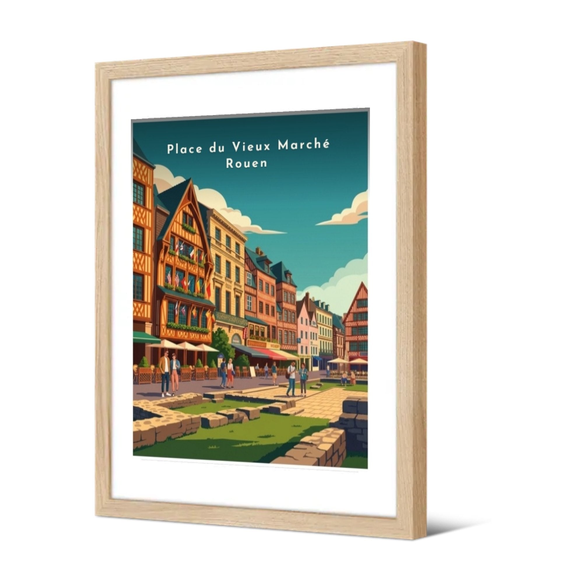 Place du Vieux Marché Rouen — Pôdevache, encadrée, vue de trois quarts