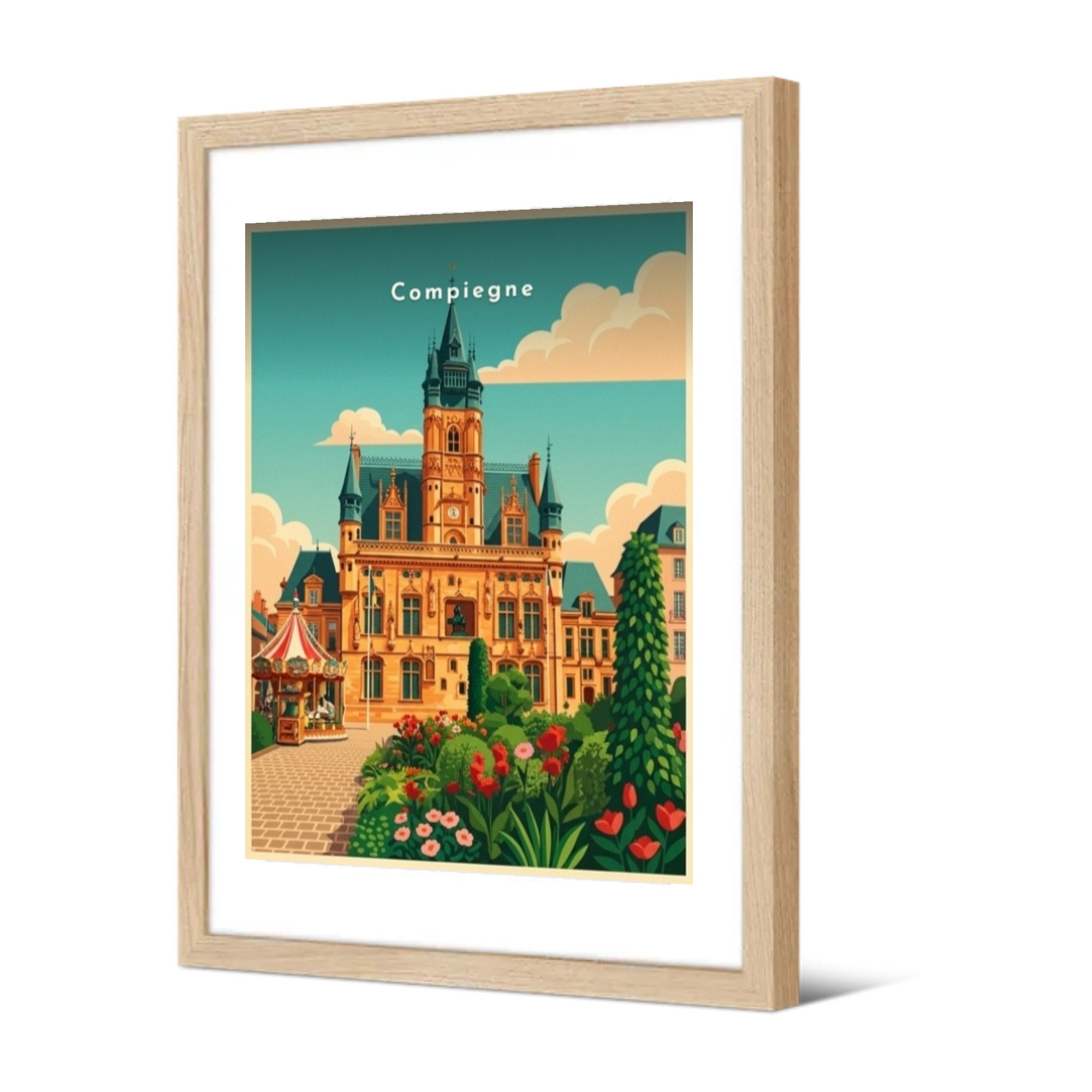 L'Hôtel de Ville et le parterre fleuri — Pôdevache, encadrée, vue de trois quarts