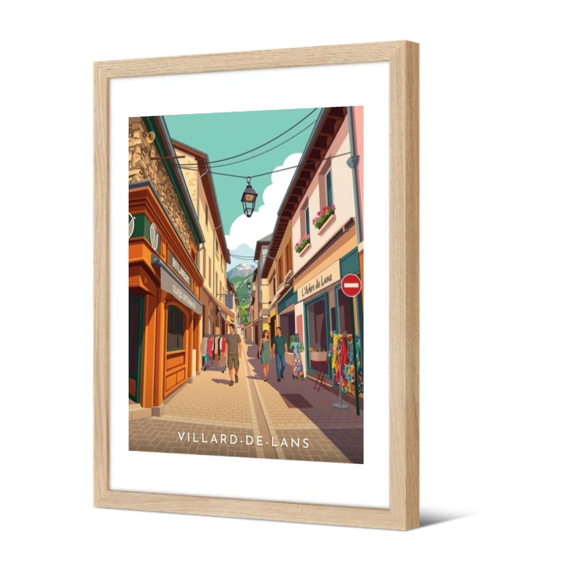 Rue piétonne ensoleillée — Pôdevache, encadrée, vue de trois quarts