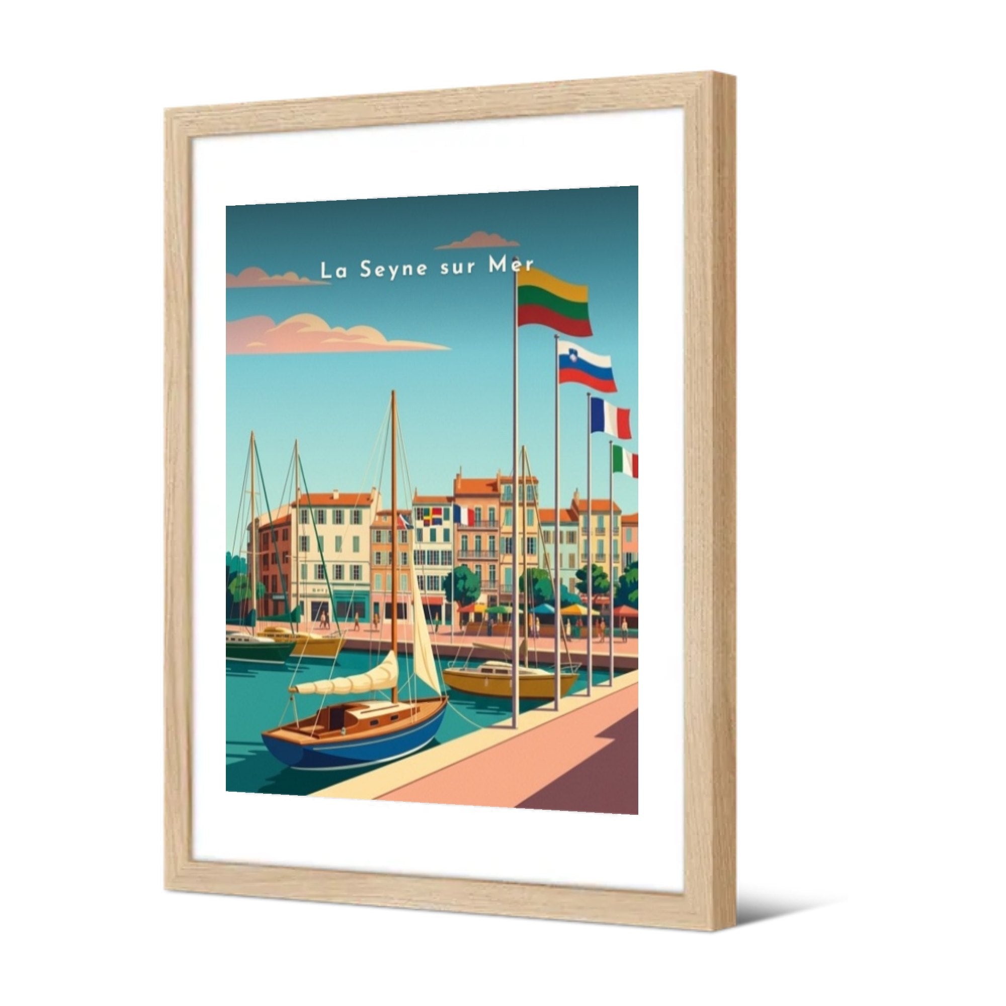 Le port et les drapeaux — Pôdevache, encadrée, vue de trois quarts