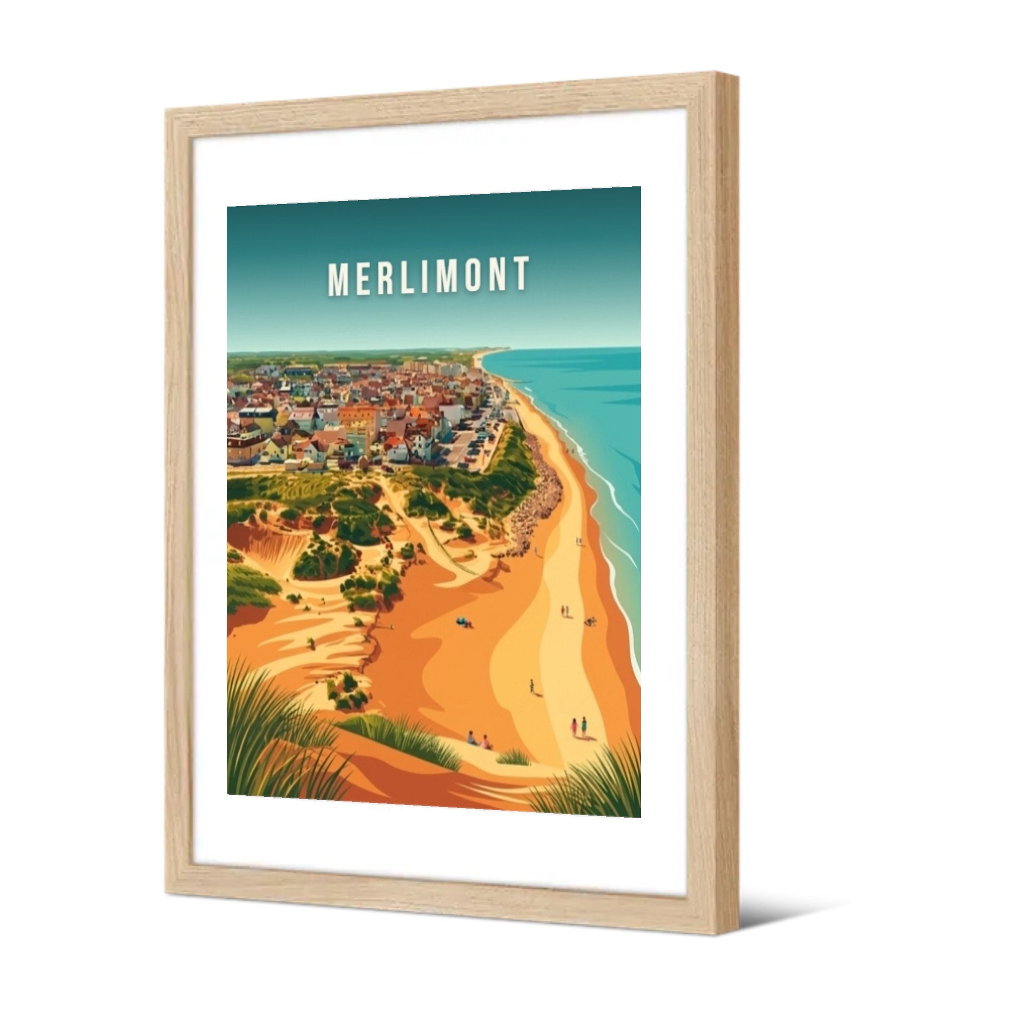 La plage depuis les dunes — Pôdevache, encadrée, vue de trois quarts