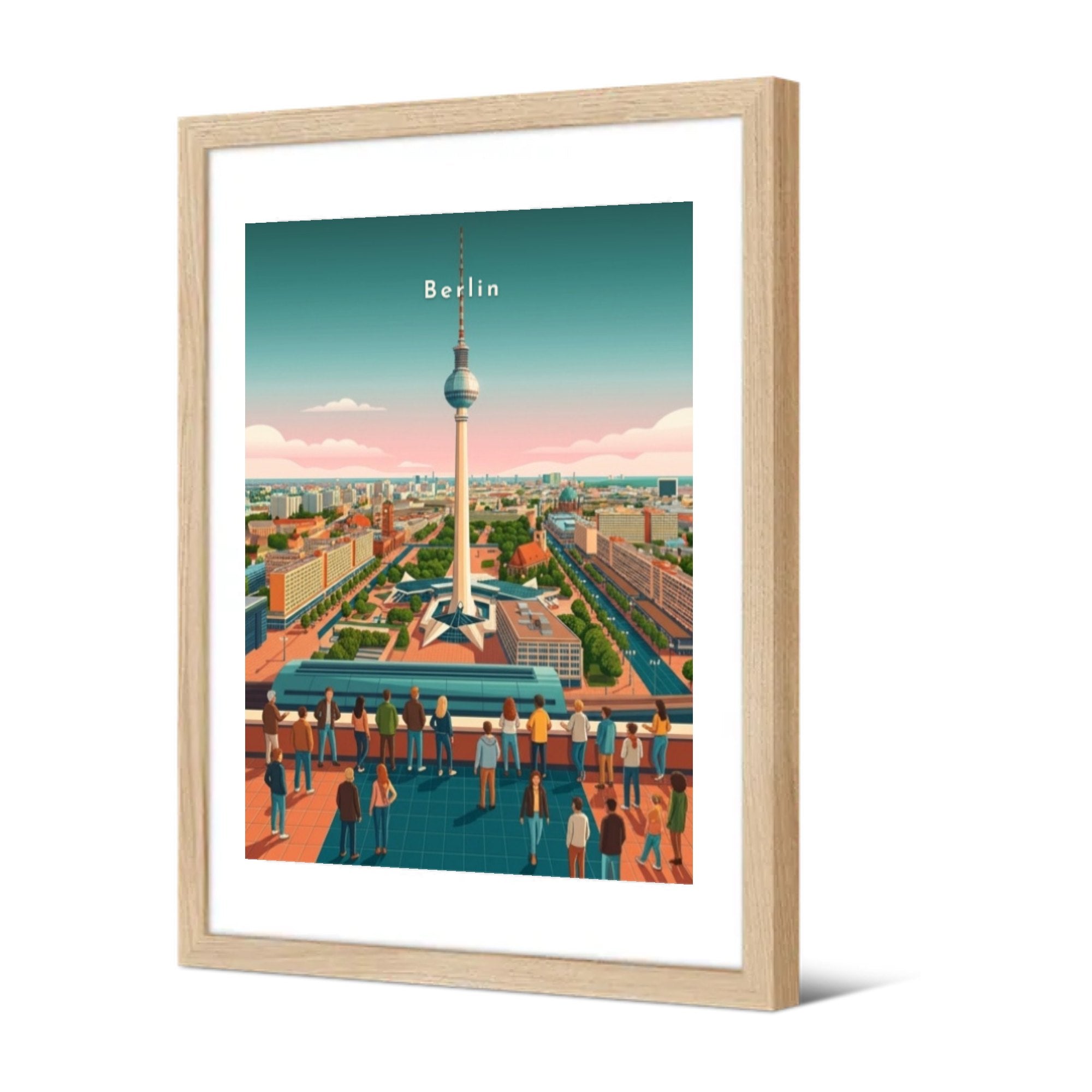 La Fernsehturm — Pôdevache, encadrée, vue de trois quarts