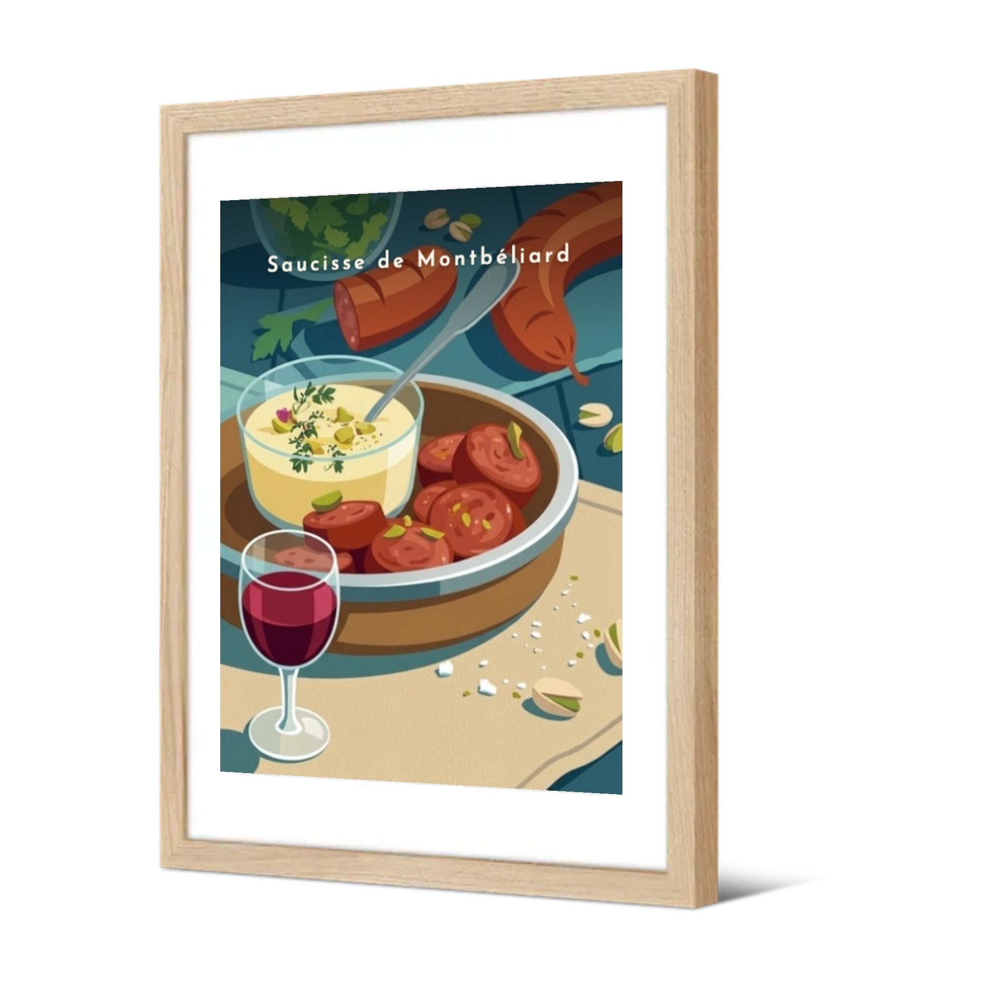 Saucisse de Montbéliard — Pôdevache, encadrée, vue de trois quarts