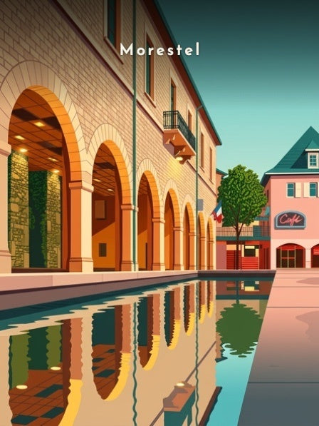Les arcades au bord du bassin — Pôdevache, visuel seul
