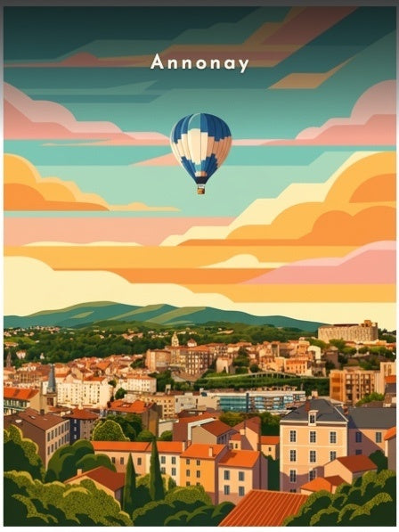 Montgolfière au-dessus de la ville — Pôdevache, visuel seul