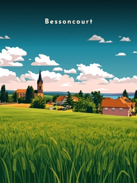 L'église vue depuis les champs — Pôdevache, visuel seul