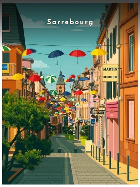 La Grand'Rue aux parapluies — Pôdevache, visuel seul