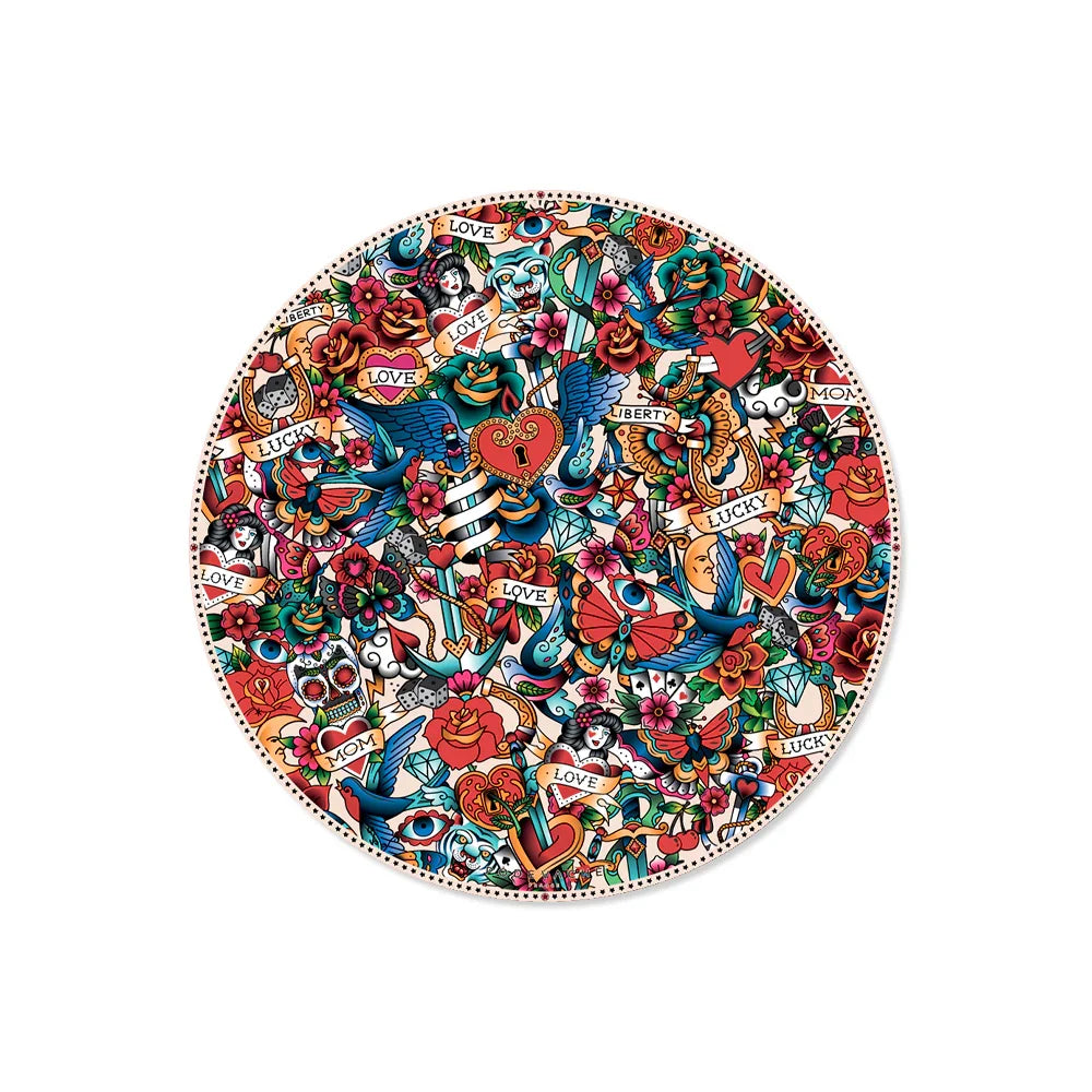 Lot de 6 dessous de verre vinyle Tattoo Mix - Rond