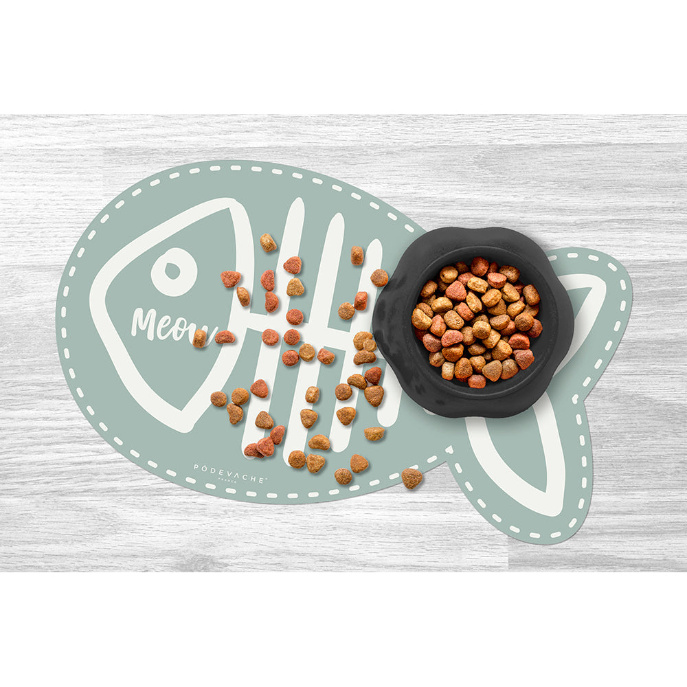 Tapis gamelle vinyle Meow en forme de poisson - Chat