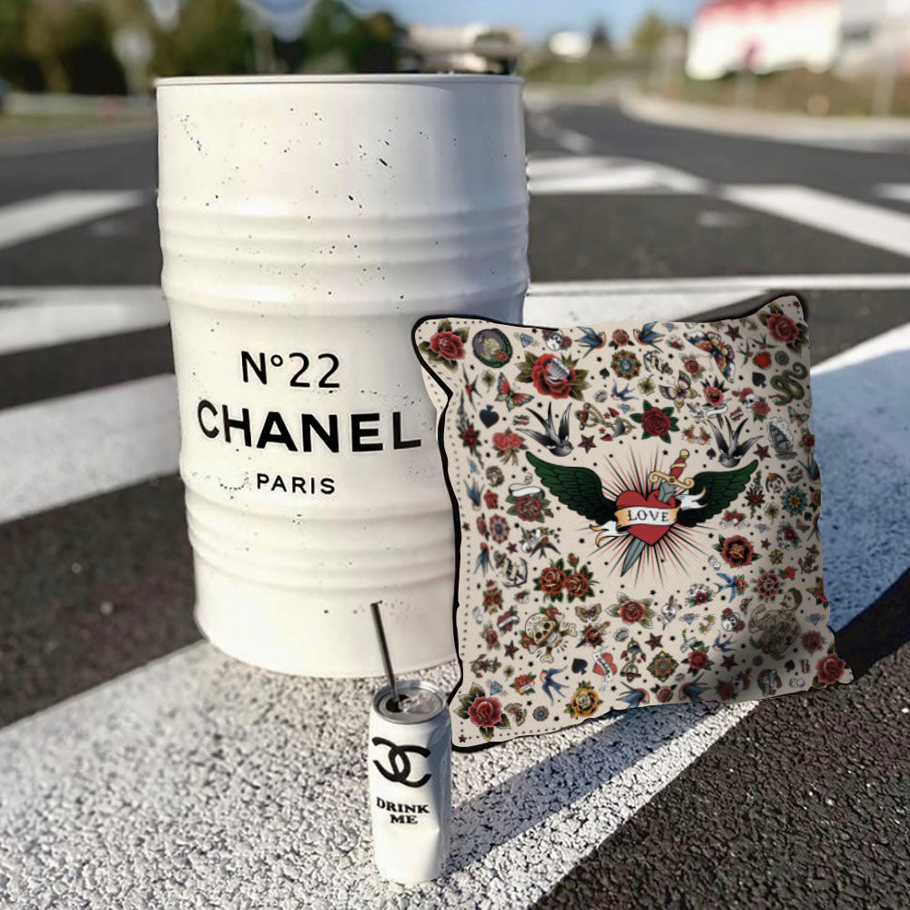 Tattoo Velvet Cushion Beige