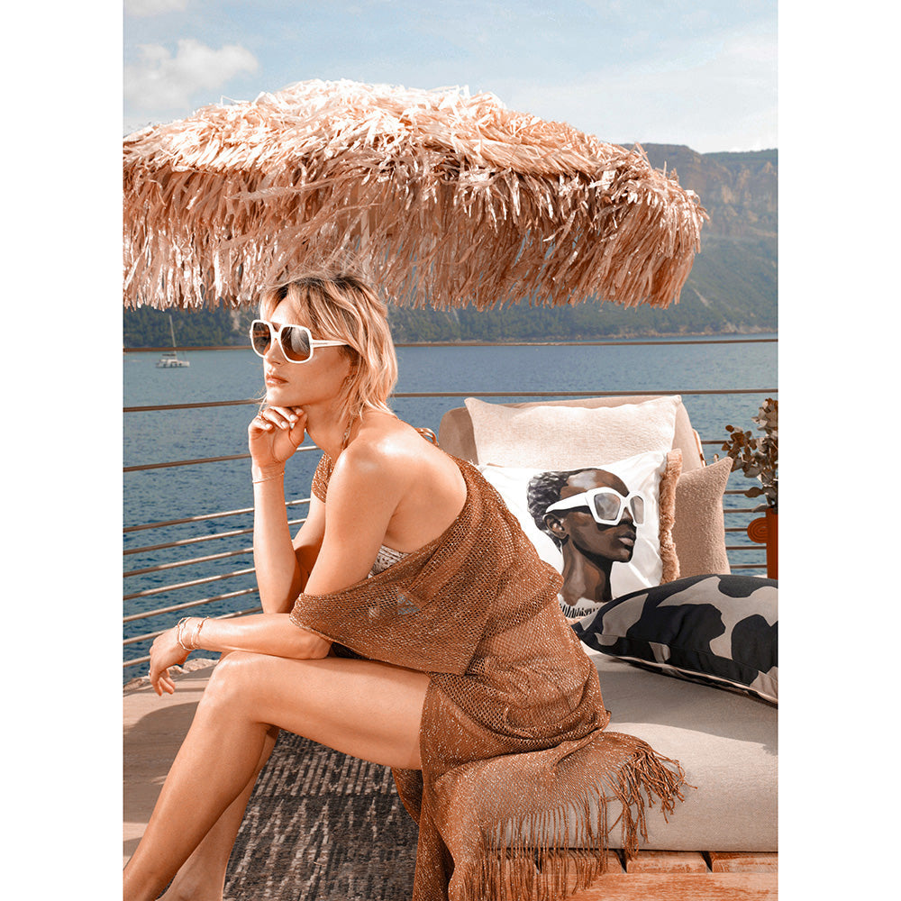 Reclining umbrella with raffia bangs Torba