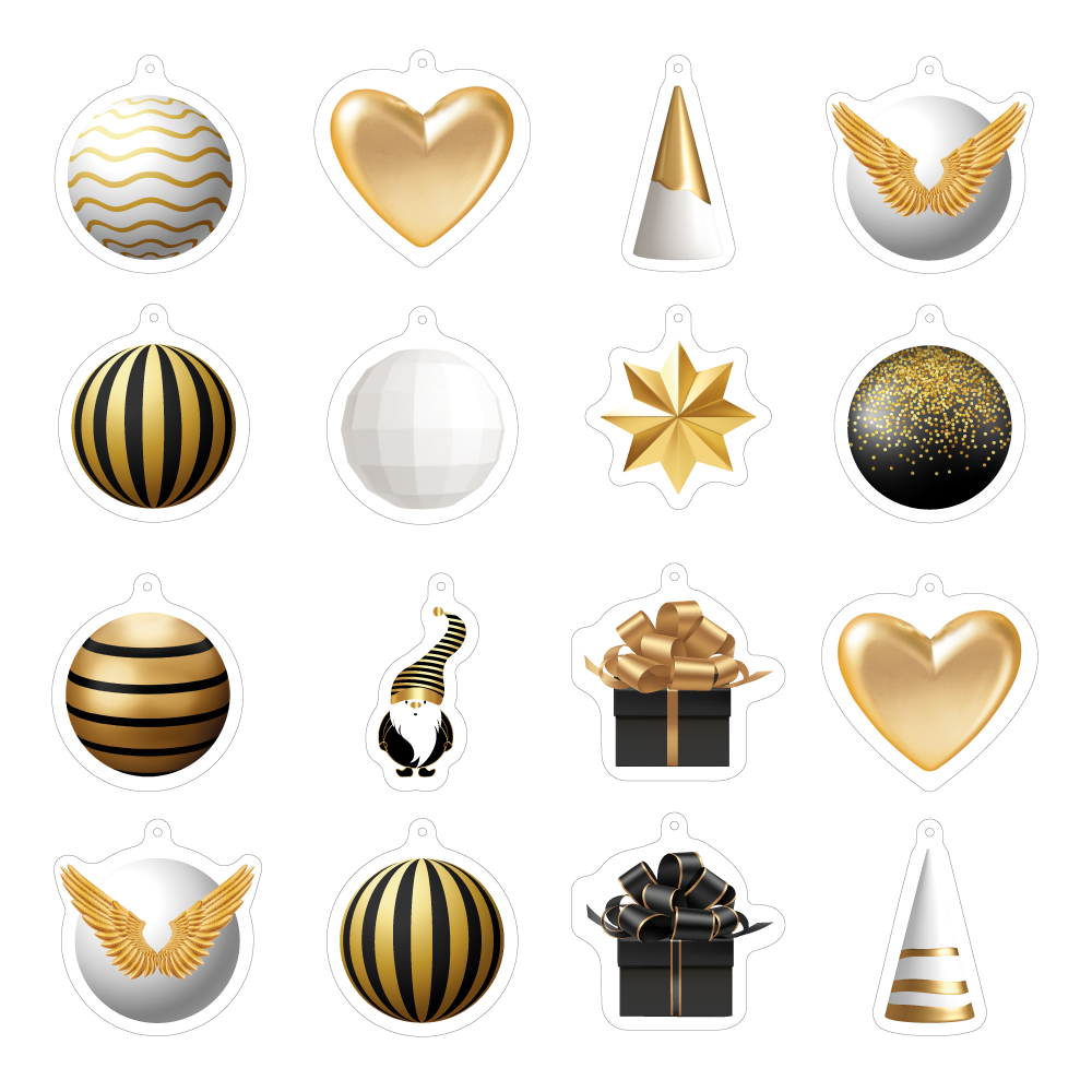 Set of 16 Black & Gold Christmas ornaments