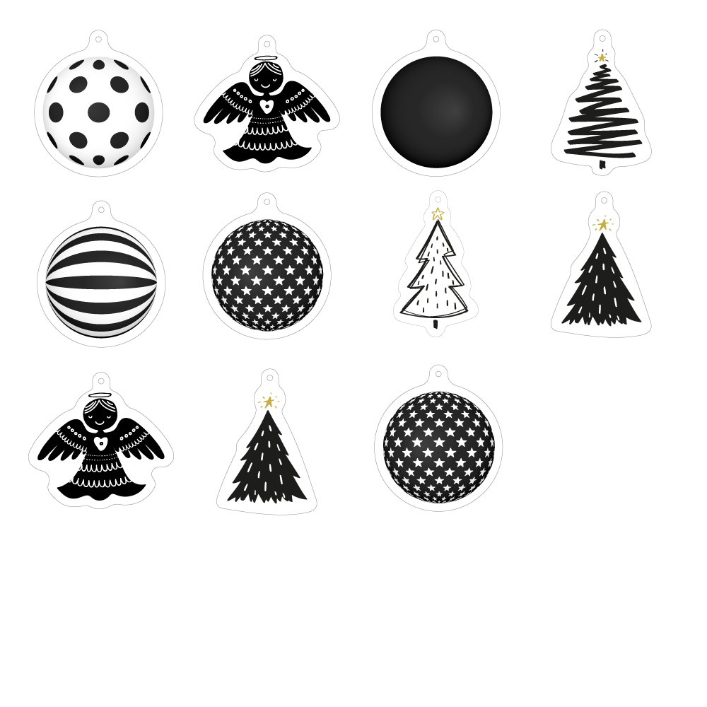 Set of 11 Black Christmas ornaments