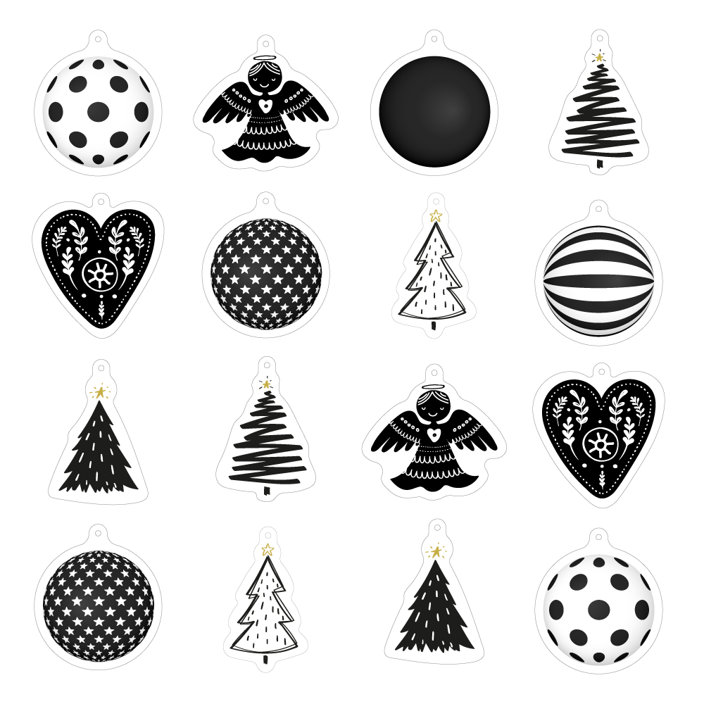 Set of 16 Black Christmas ornaments