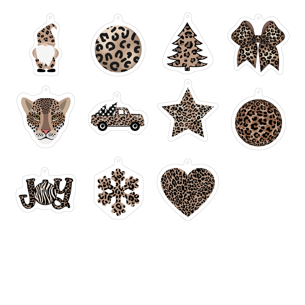 Set of 11 Leopard Christmas ornaments