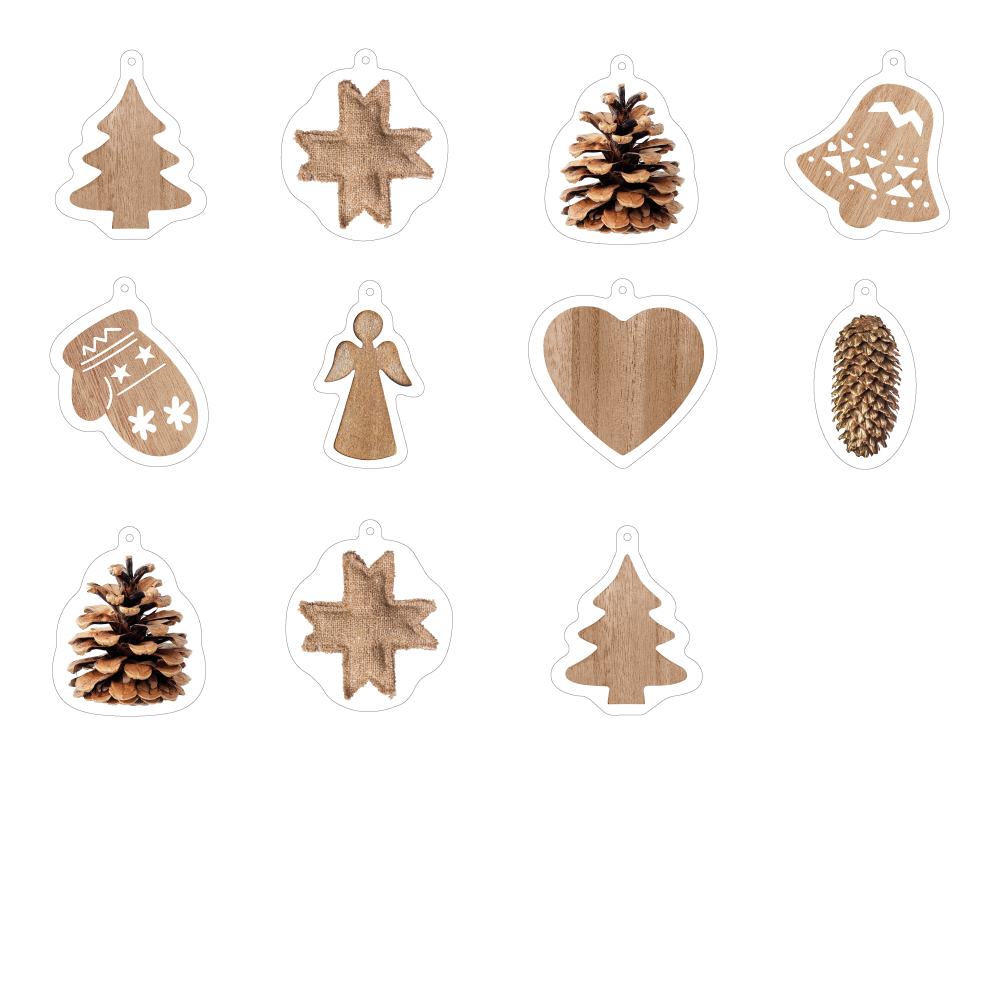 Set of 11 wooden Christmas ornaments