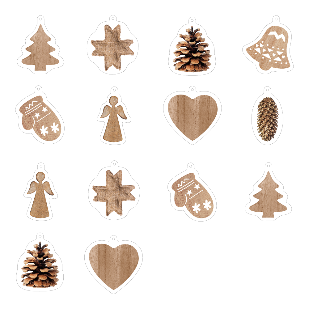 Set of 14 wooden Christmas ornaments