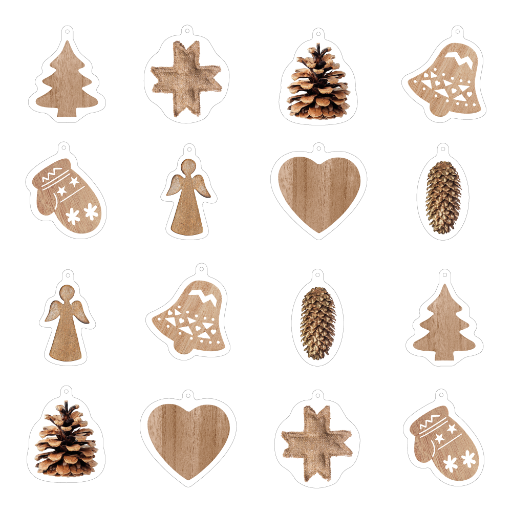 Set of 16 wooden Christmas ornaments