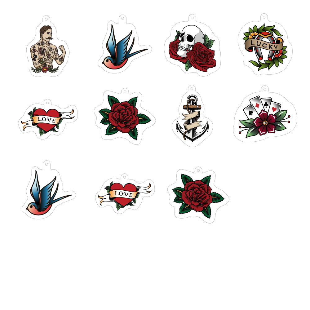 Set of 11 Black Tattoo Christmas ornaments