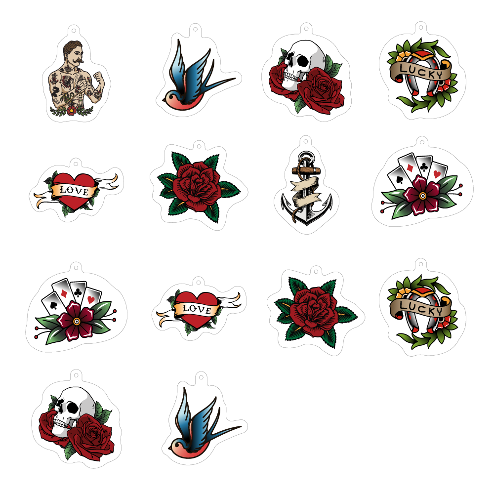 Set of 14 Black Tattoo Christmas ornaments