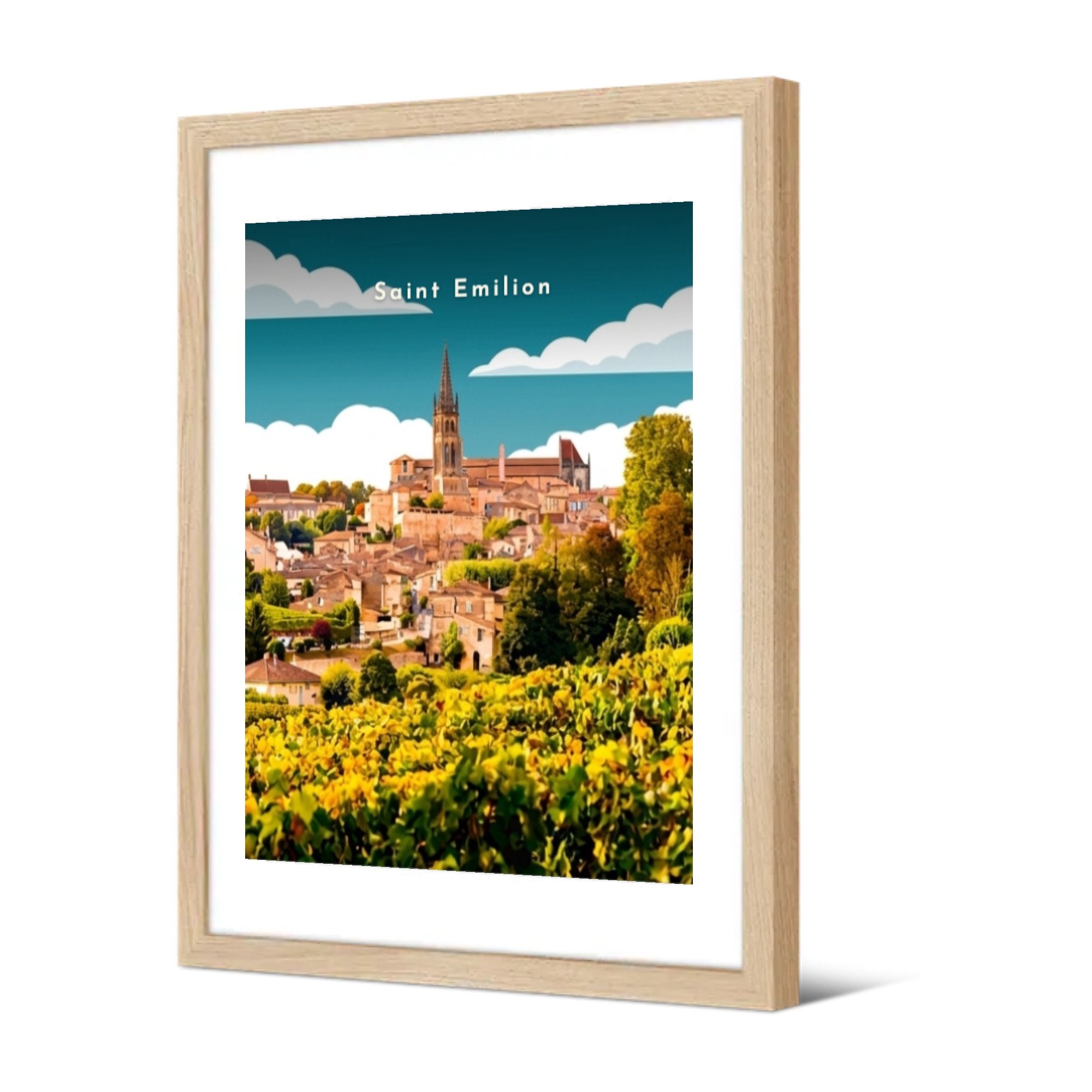 L'église monolithe depuis les vignes — Pôdevache, encadrée, vue de trois quarts