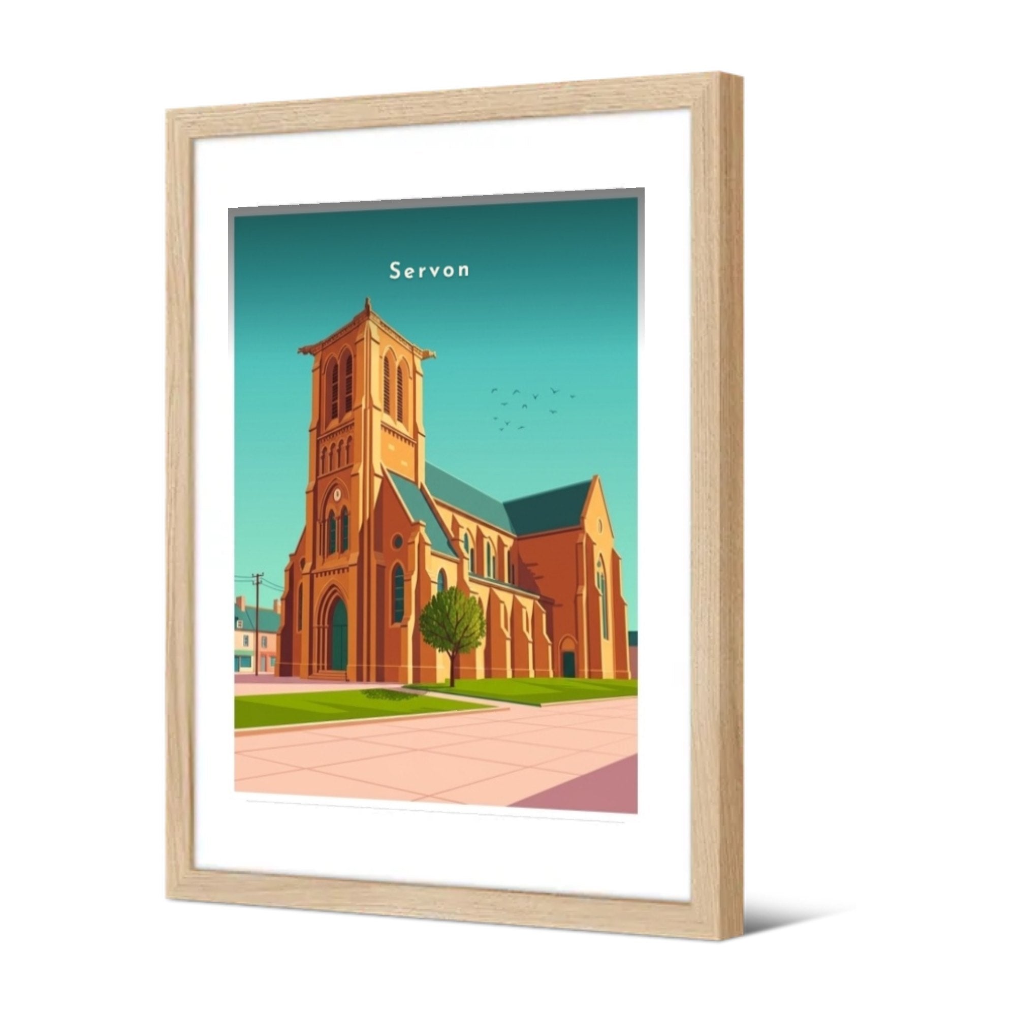 L'église Sainte-Colombe de trois-quarts — Pôdevache, encadrée, vue de trois quarts