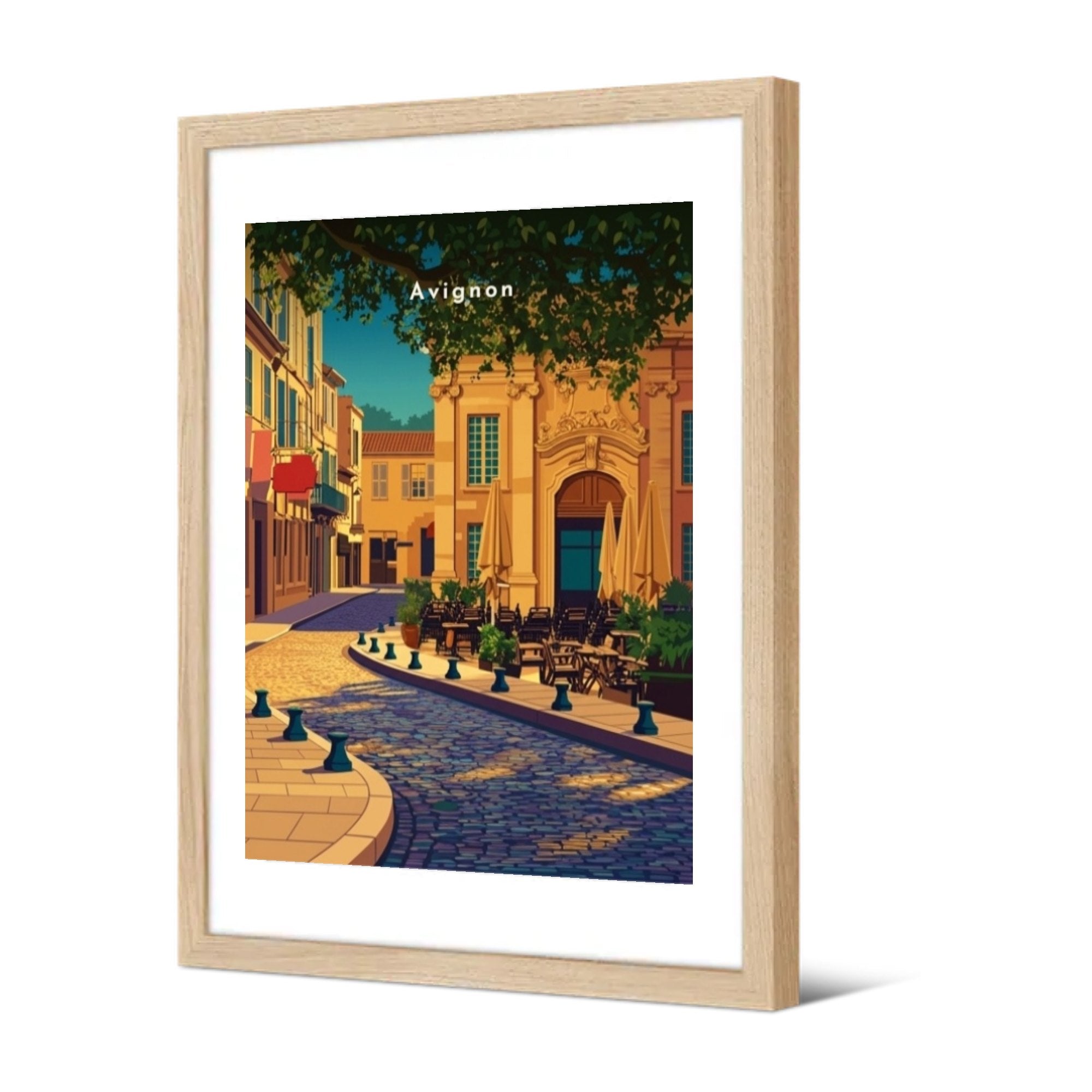 Terrasse sous les platanes — Pôdevache, encadrée, vue de trois quarts