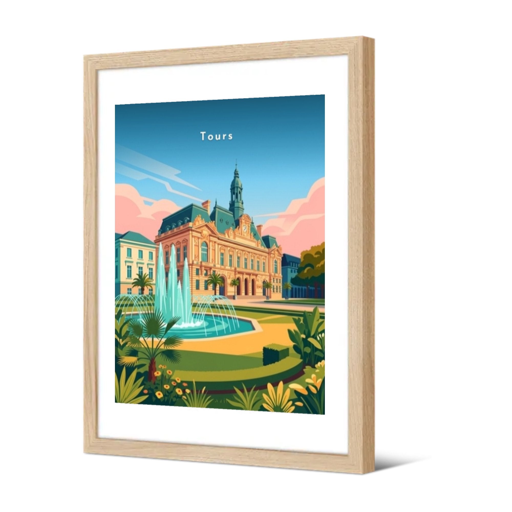 L'Hôtel de Ville et la fontaine — Pôdevache, encadrée, vue de trois quarts