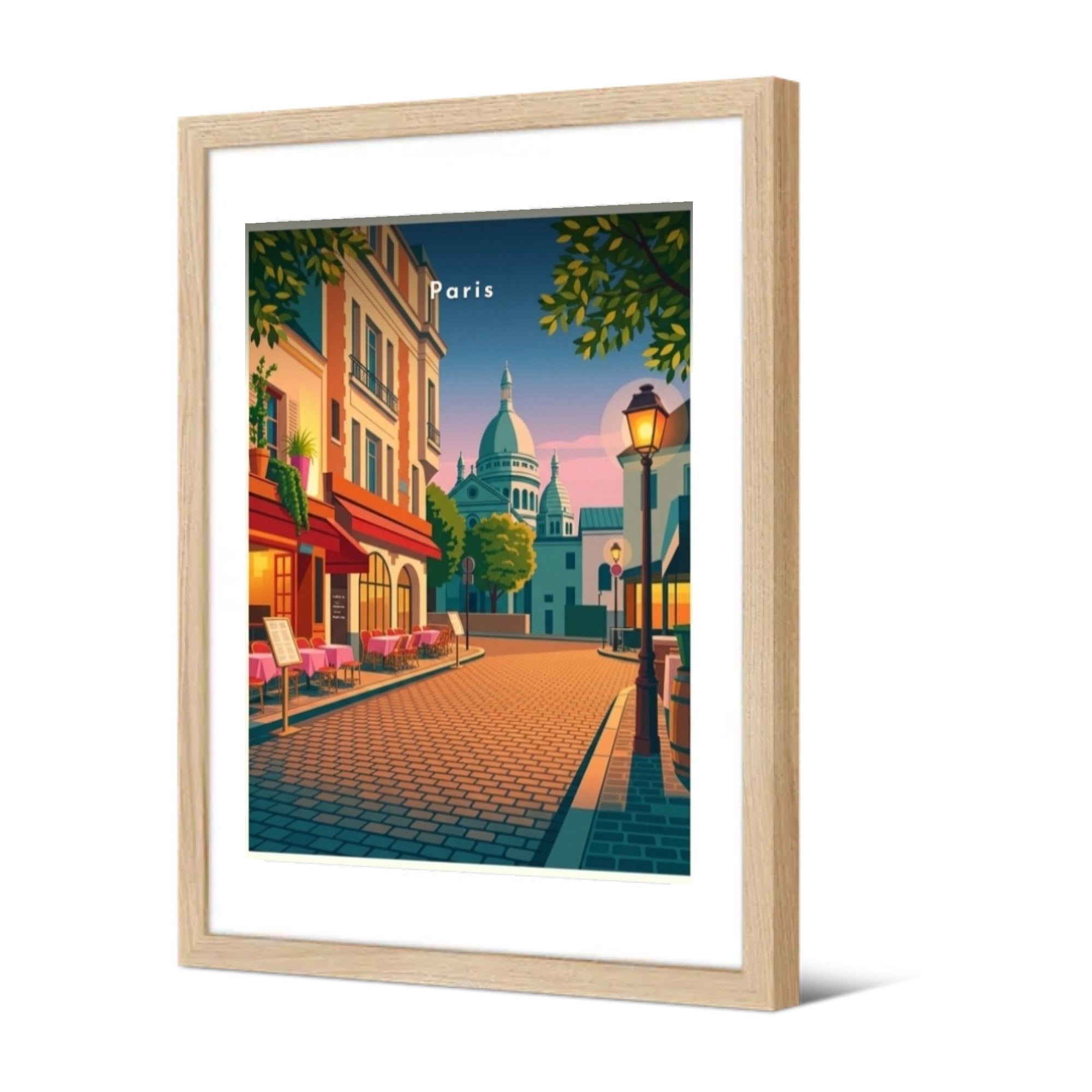 Terrasse de café et le Sacré-Cœur — Pôdevache, encadrée, vue de trois quarts