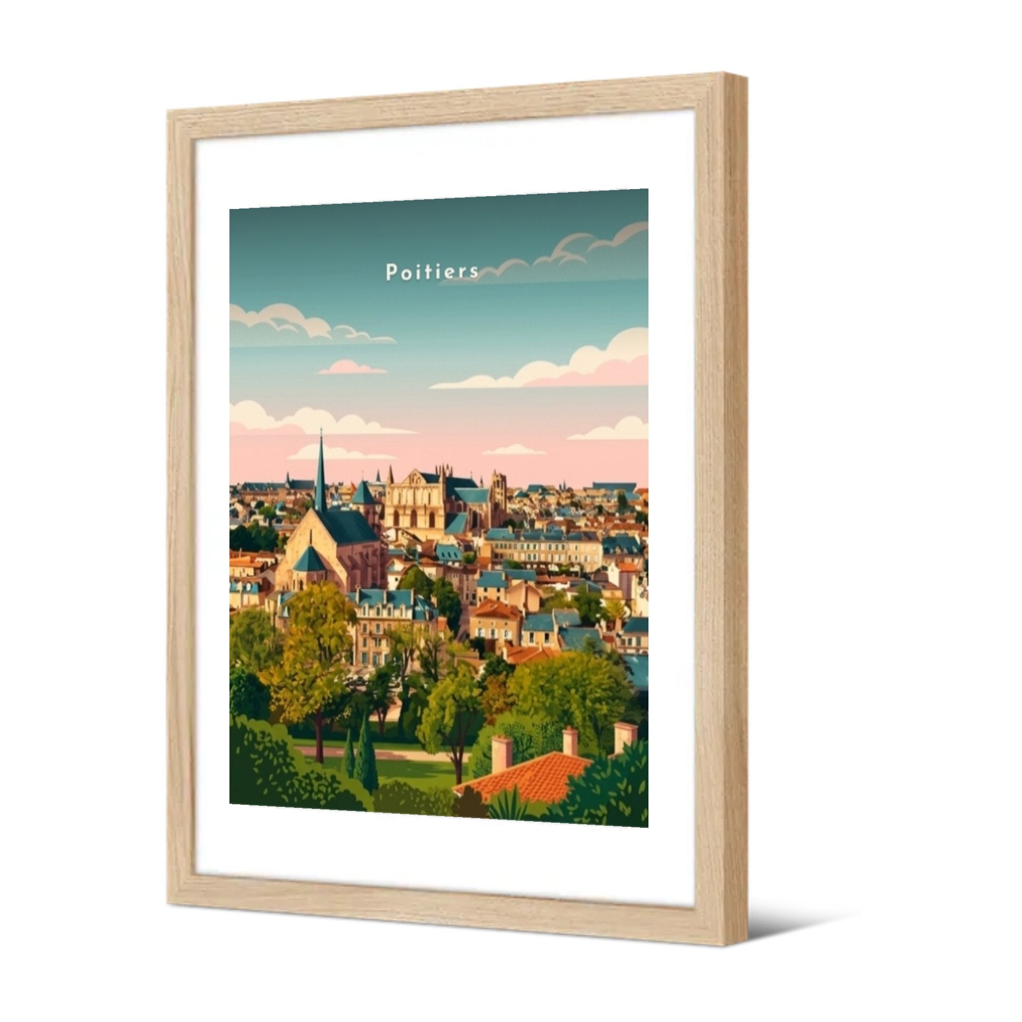Vue sur la cathédrale au ciel rosé — Pôdevache, encadrée, vue de trois quarts