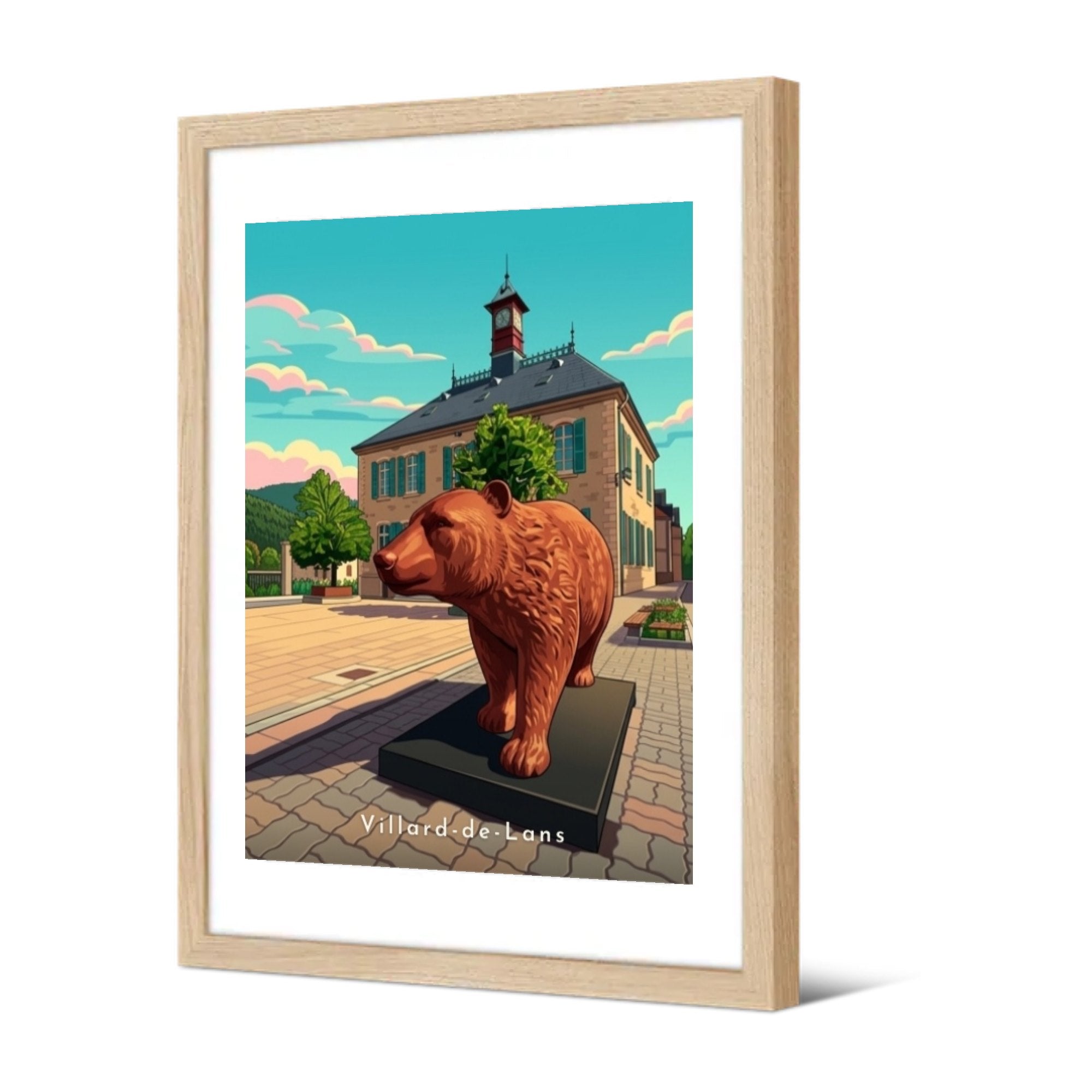 L'Ours et l'ancienne mairie — Pôdevache, encadrée, vue de trois quarts