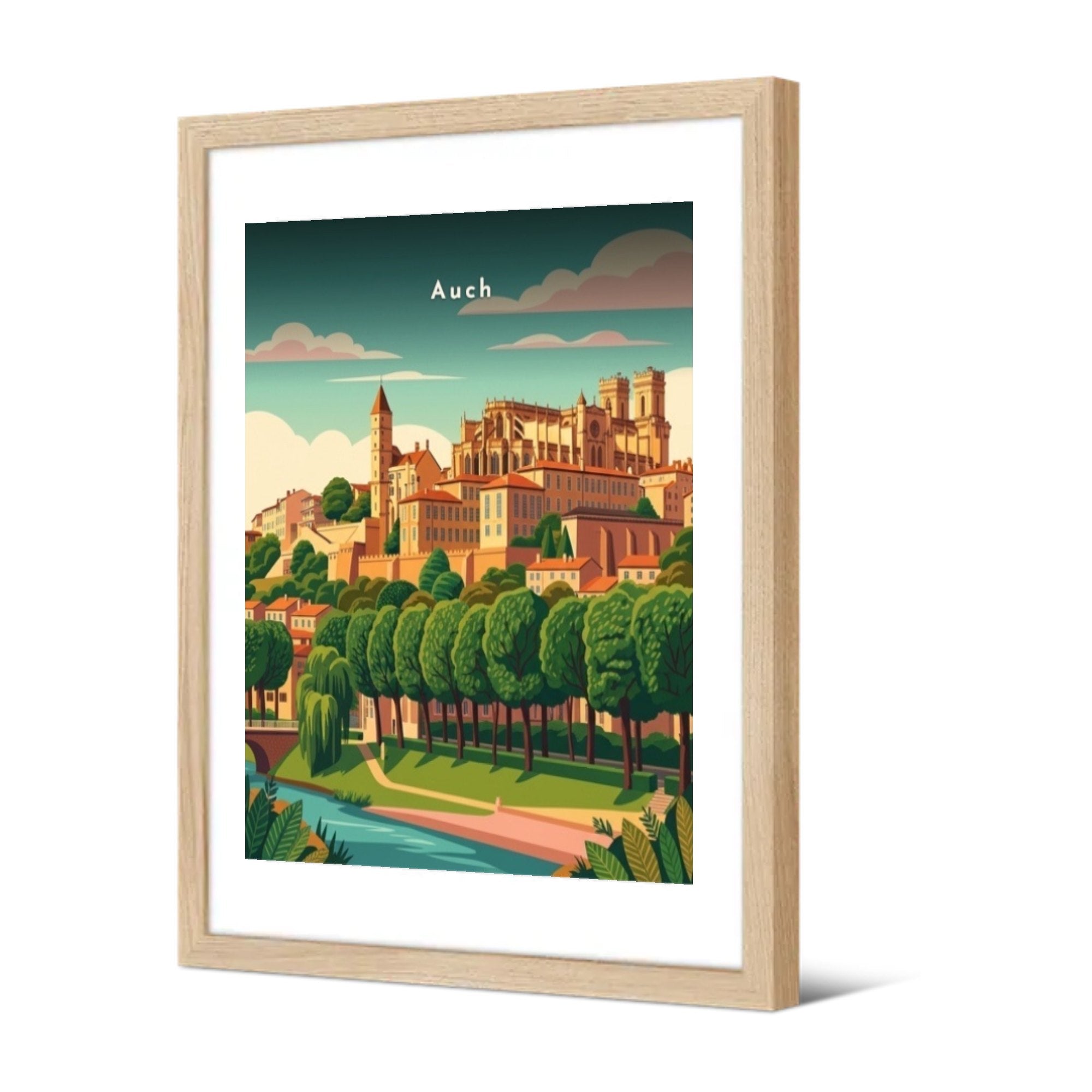 Les berges du Gers et la cathédrale — Pôdevache, encadrée, vue de trois quarts