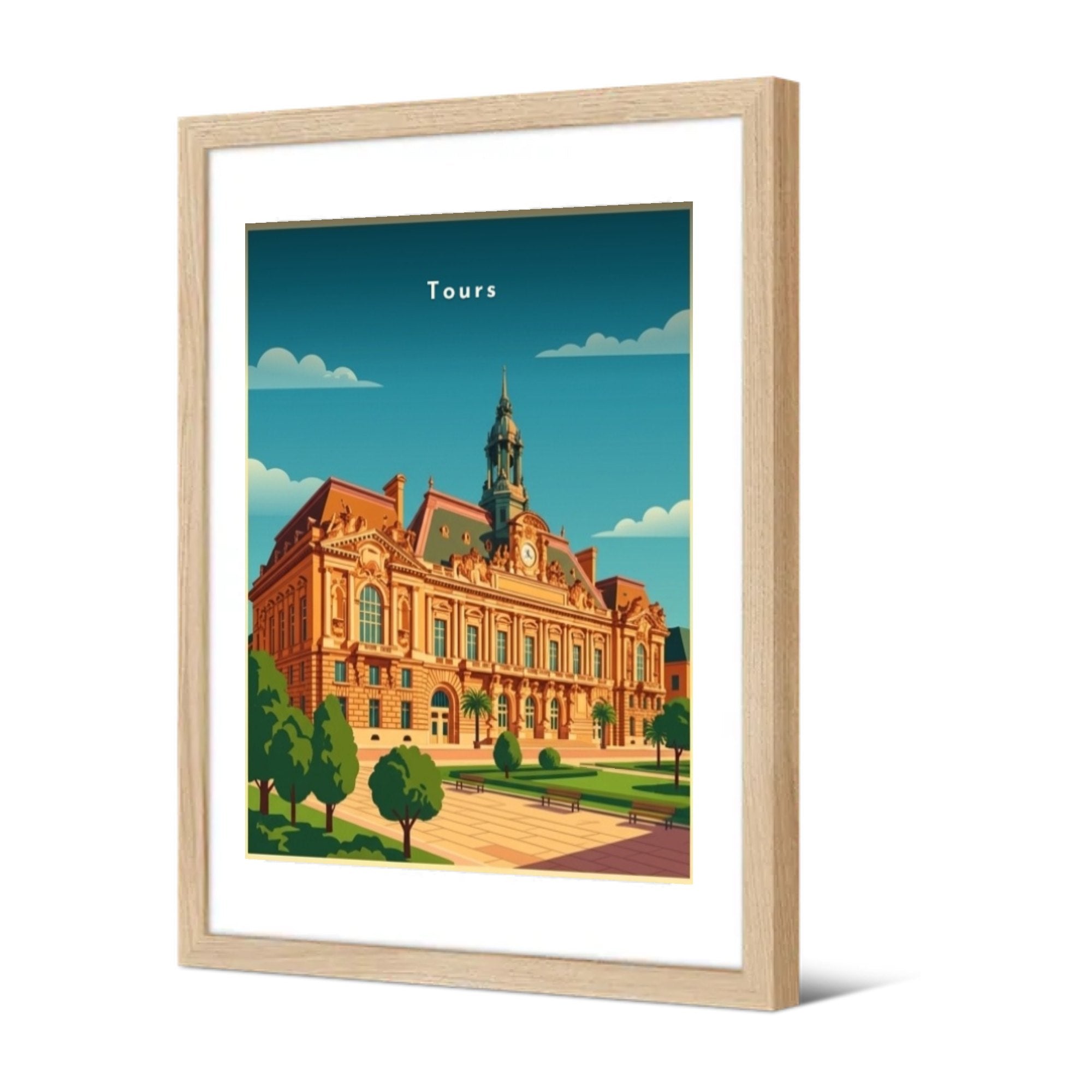 L'Hôtel de Ville depuis le square — Pôdevache, encadrée, vue de trois quarts