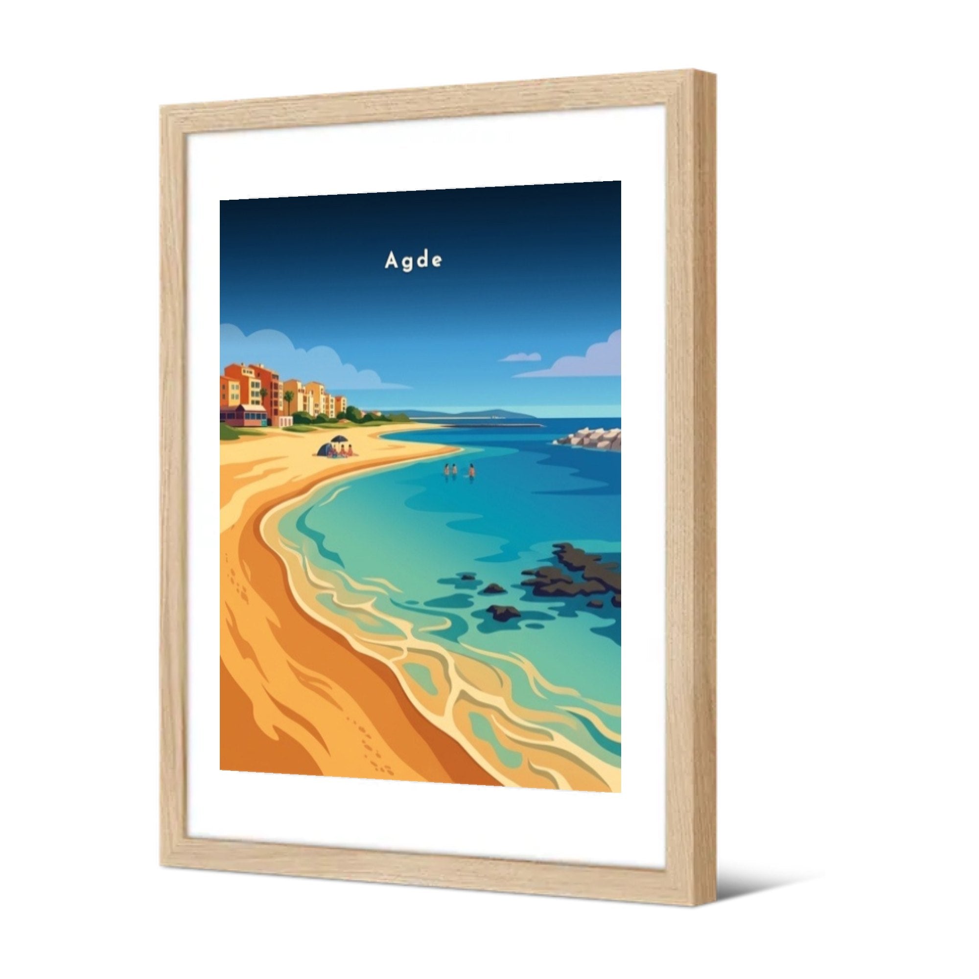 Plage du Cap d'Agde — Pôdevache, encadrée, vue de trois quarts