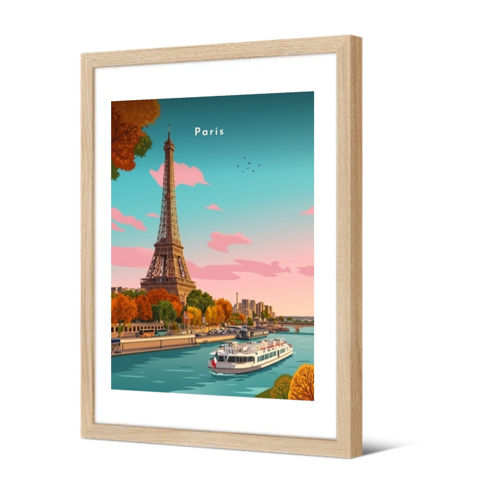 La tour Eiffel depuis la Seine — Pôdevache, encadrée, vue de trois quarts