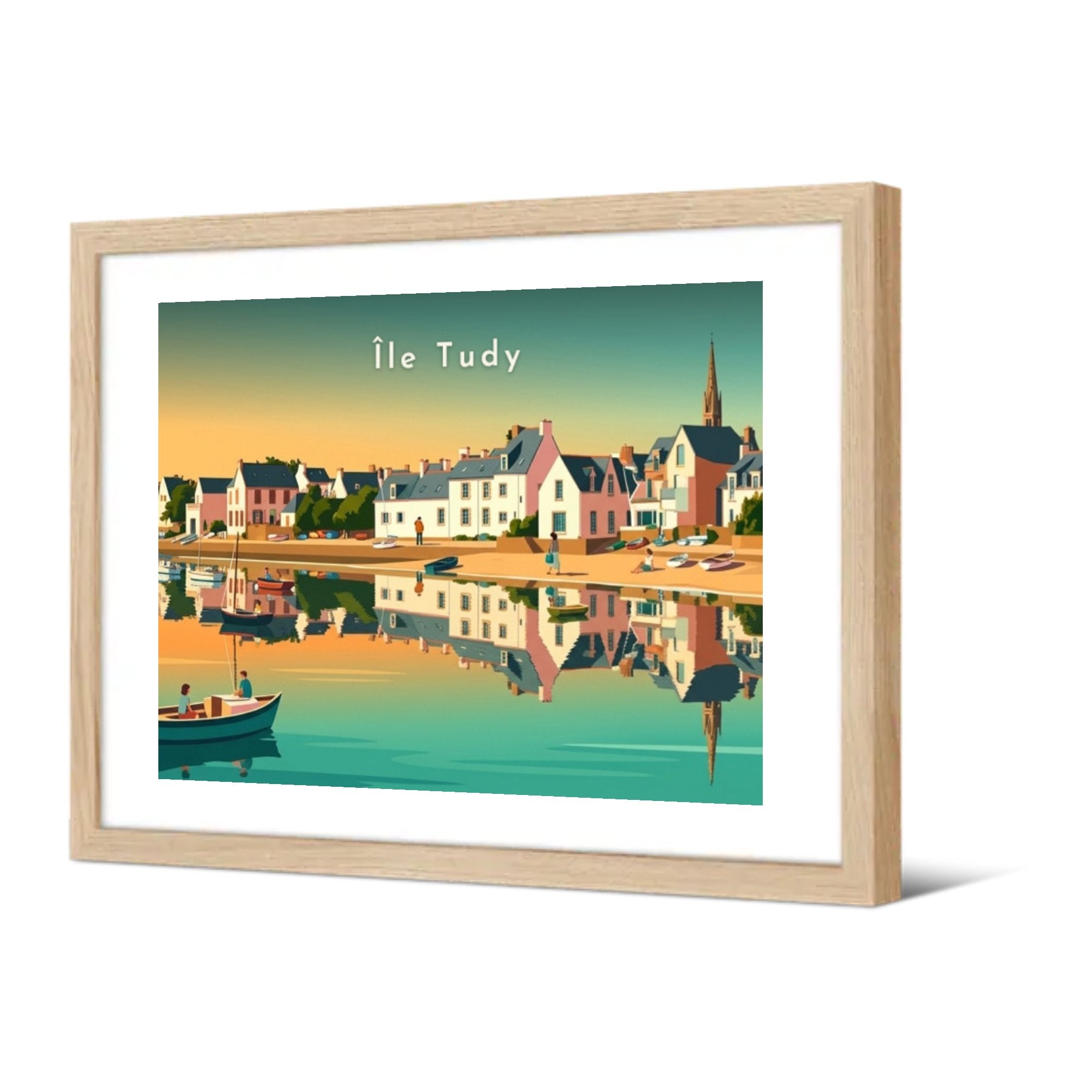 Le port et l'église Saint-Tudy — Pôdevache, encadrée, vue de trois quarts