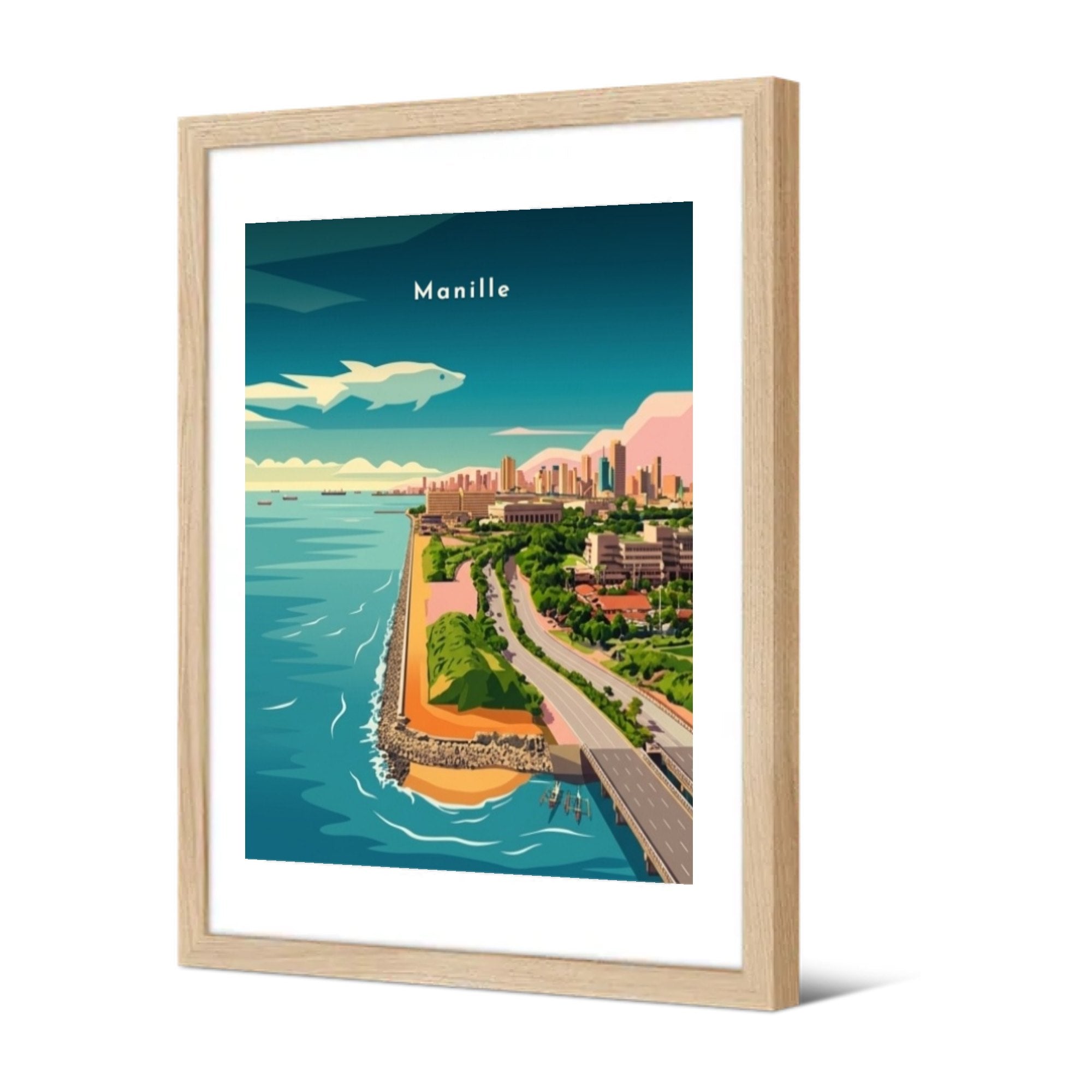 Roxas Boulevard et la baie — Pôdevache, encadrée, vue de trois quarts