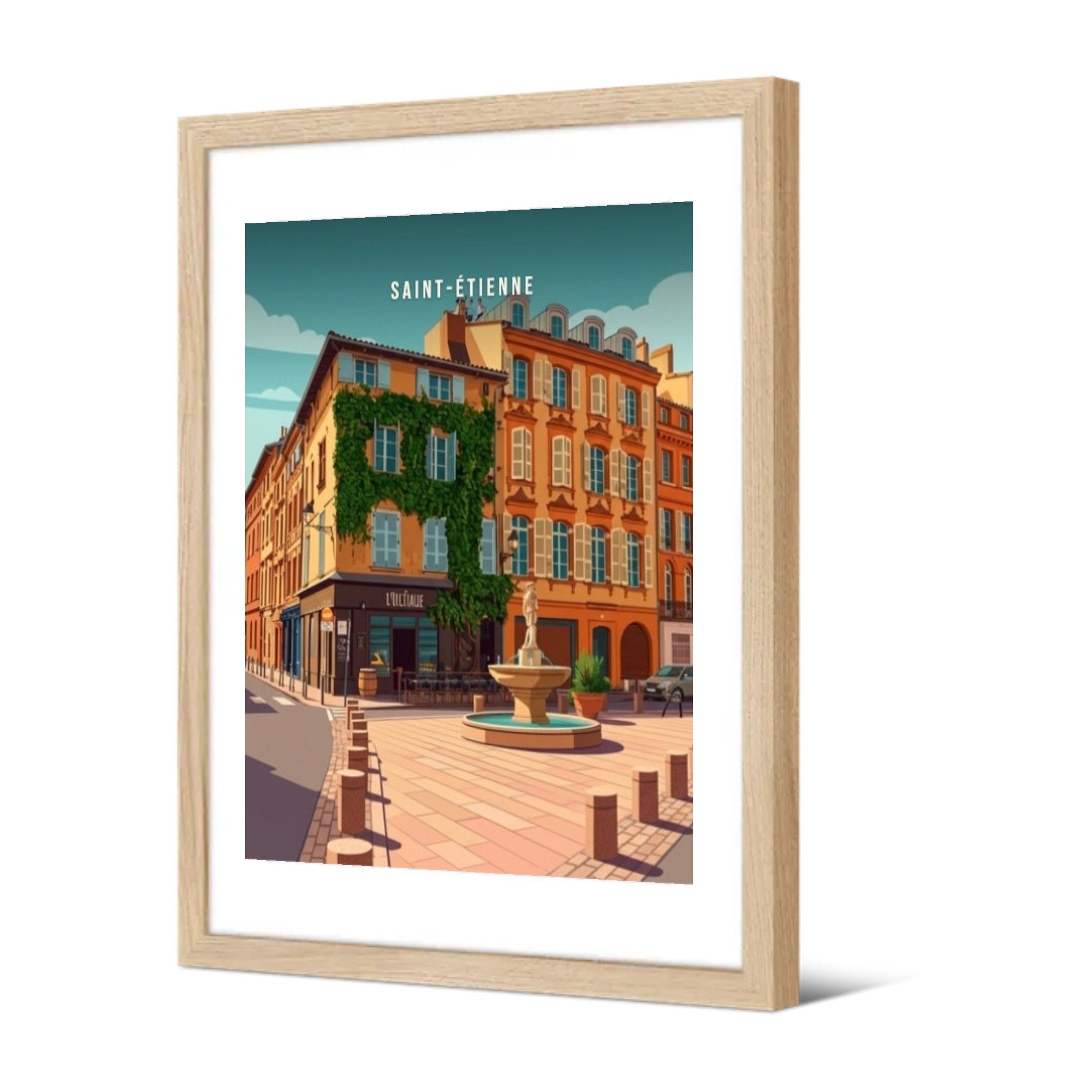 Place et fontaine — Pôdevache, encadrée, vue de trois quarts