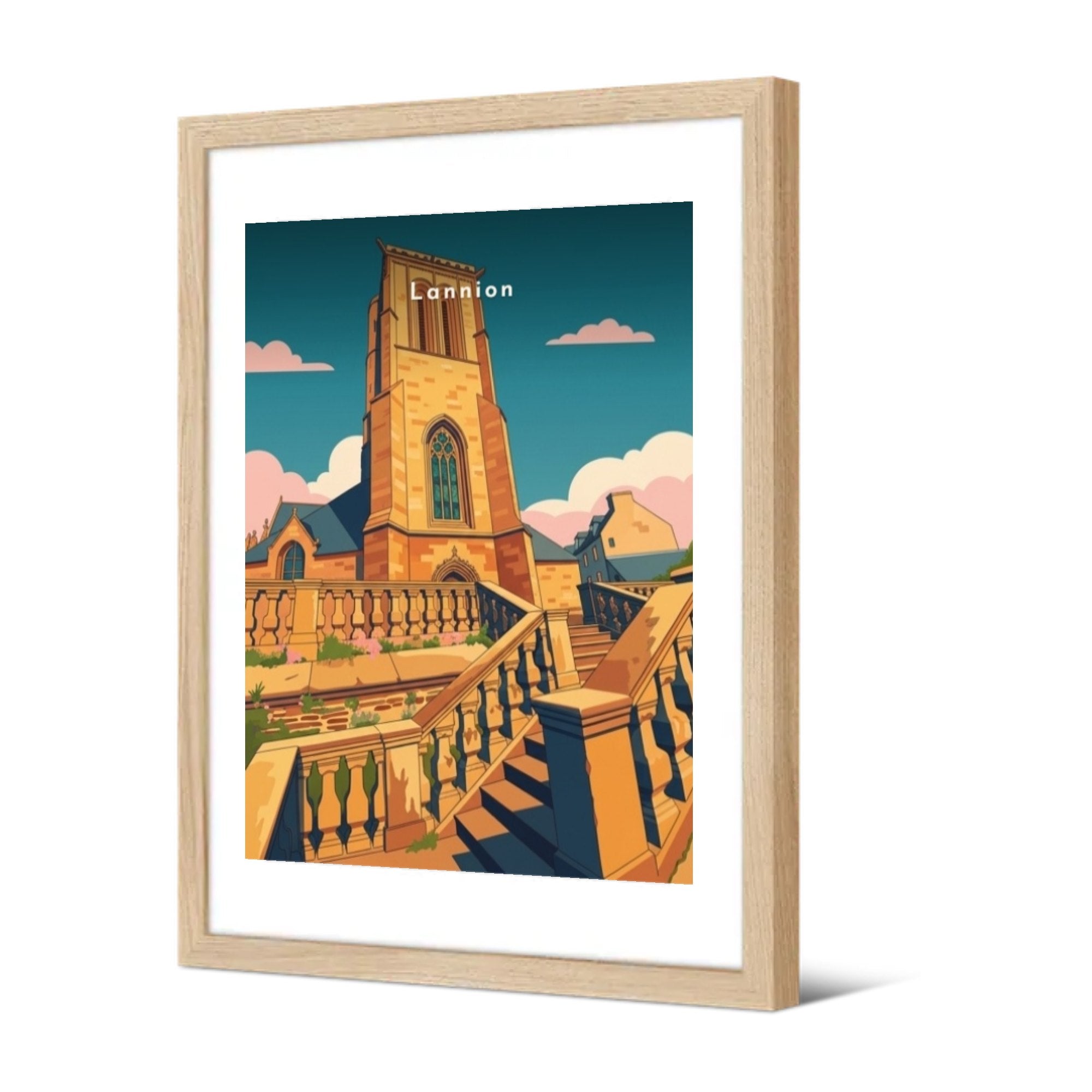 Église de Brélévenez — Pôdevache, encadrée, vue de trois quarts