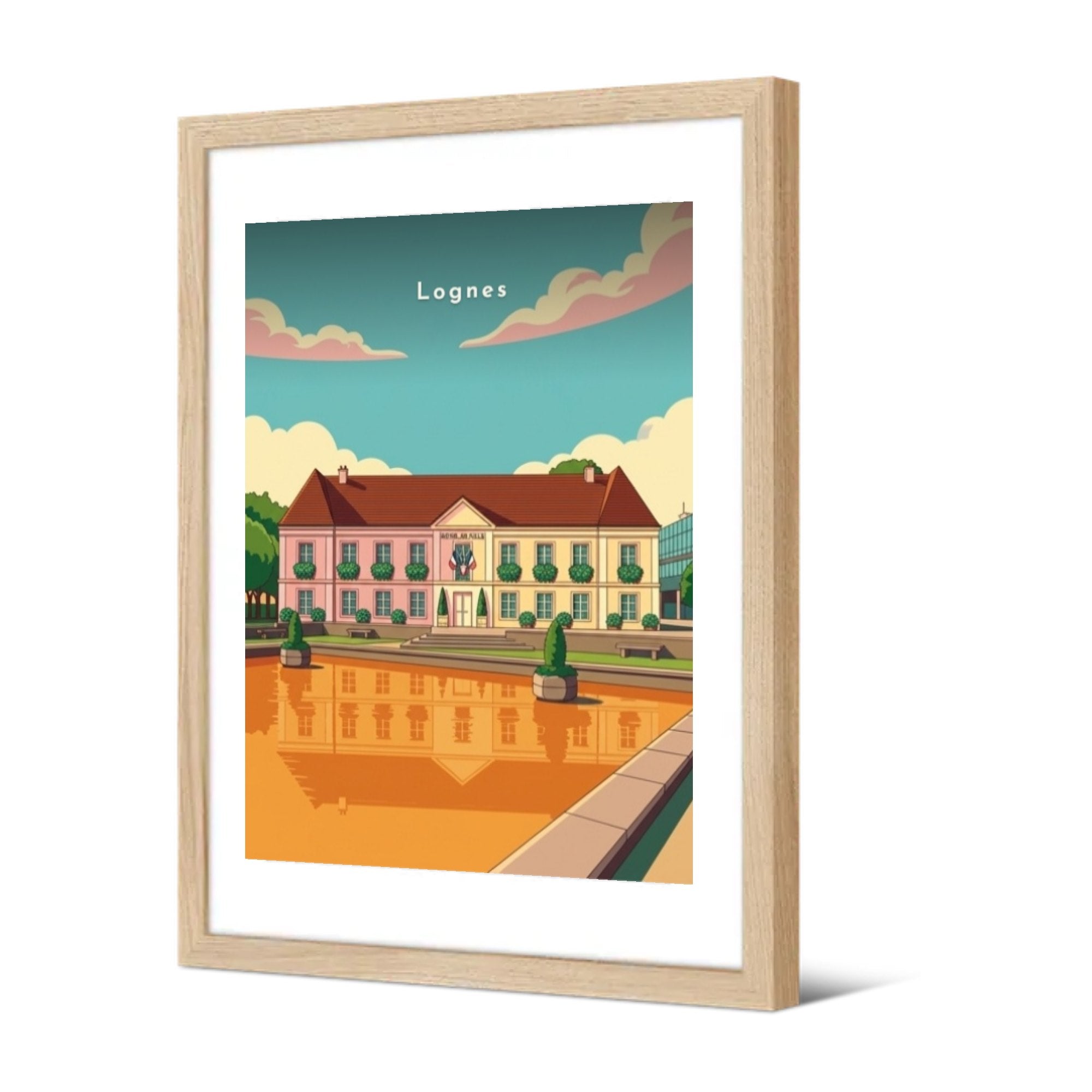 L'Hôtel de Ville et son bassin doré — Pôdevache, encadrée, vue de trois quarts