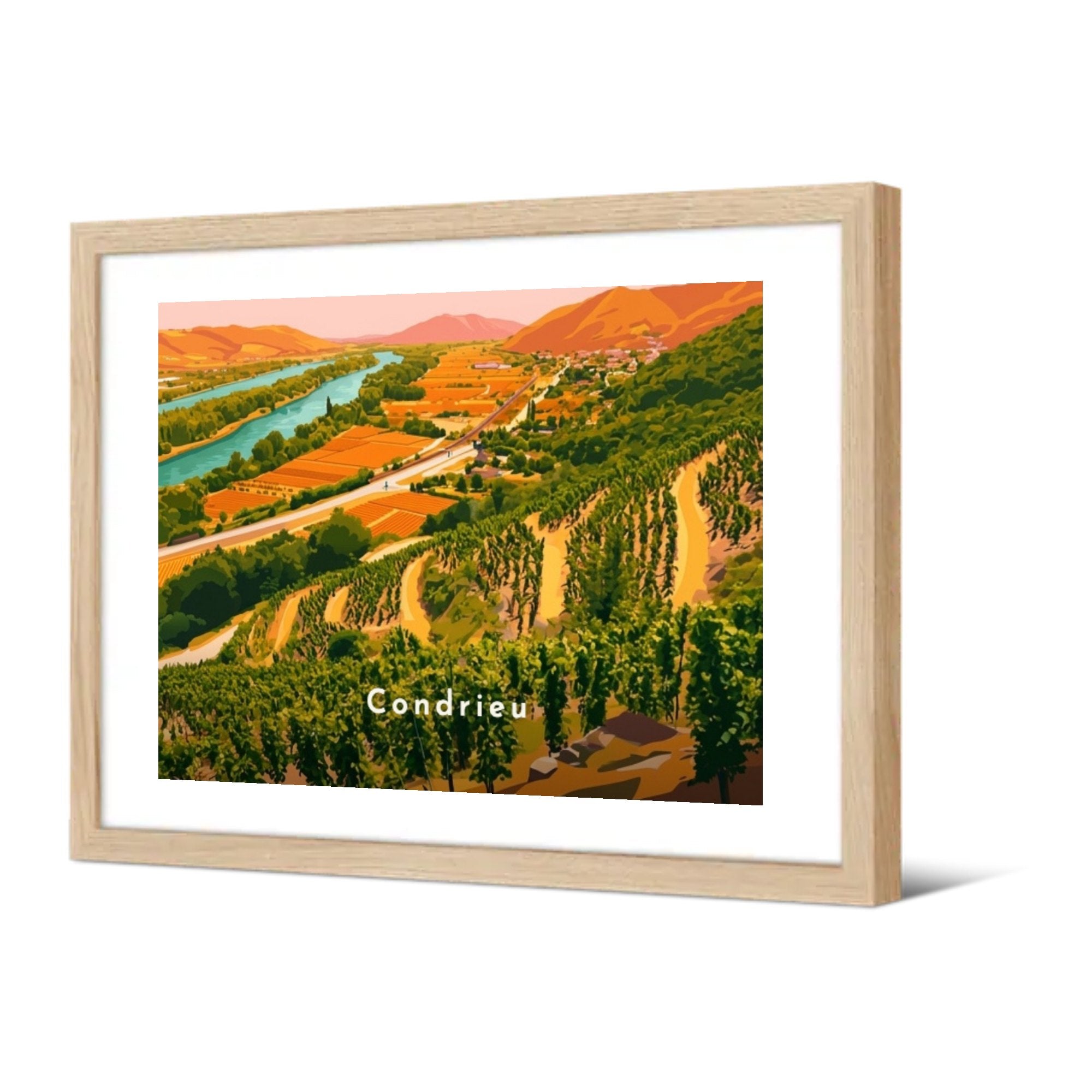 Vignoble en terrasses sur le Rhône — Pôdevache, encadrée, vue de trois quarts